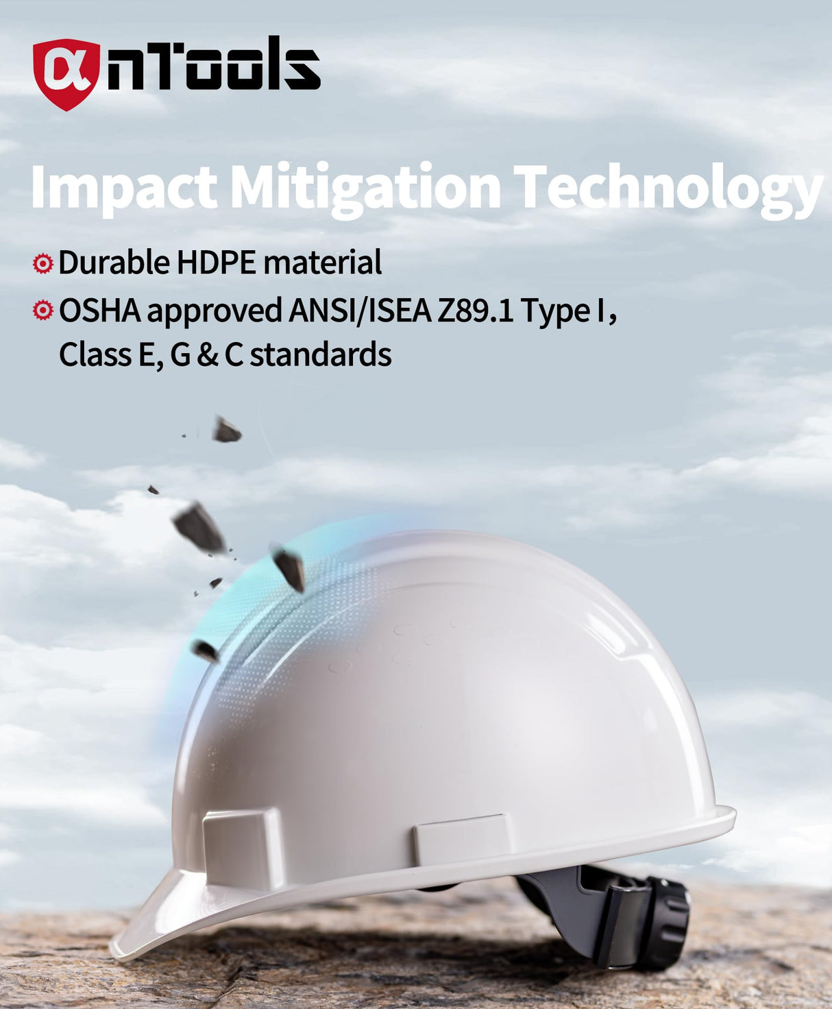 AnTools White Cap Style Hard Hat, OSHA Construction Work Approved, 4-Point Adjustable Suspension, ANSI Z89.1 AnTools