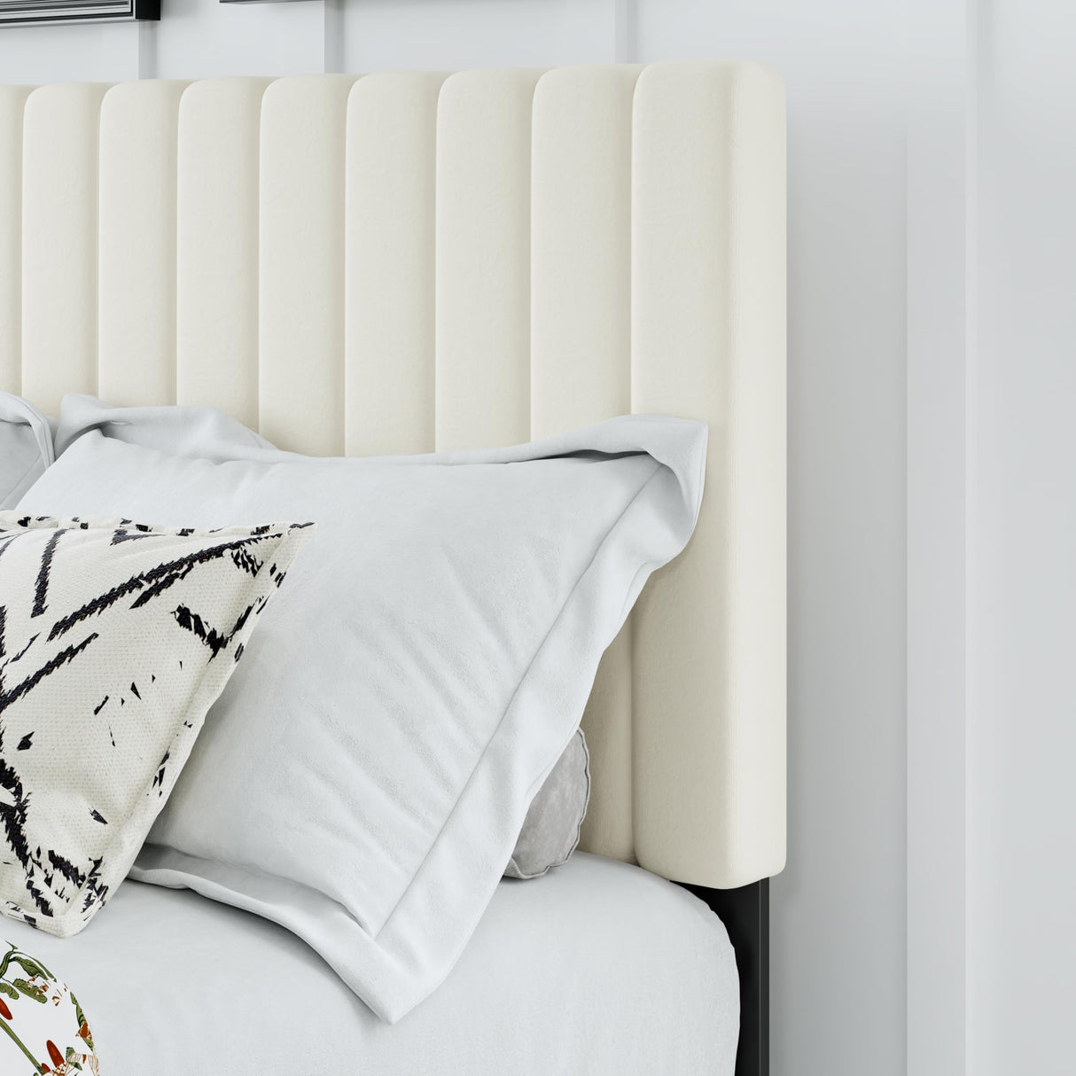 ZZBINUS Full Size Bed Frame with Adjustable Tufted Headboard – Velvet Upholstered Platform Bed, Sturdy Frame & Slats, No Box Spring Needed, Noise-Free, Easy Assembly (Beige, Full) ZZBINUS