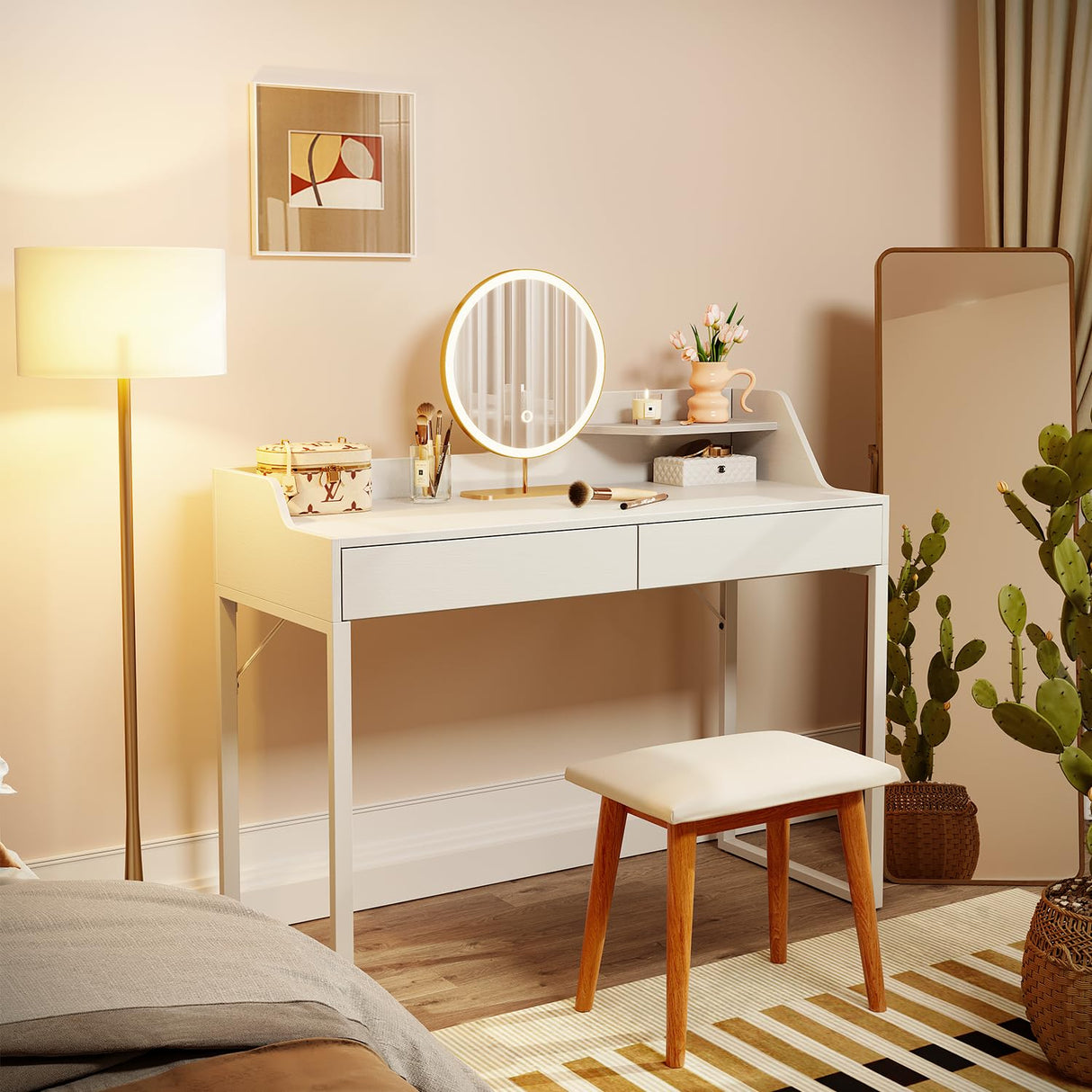 CubiCubi Vanity Desk with 2 Drawers, 40 Inch Computer Home Office Desk, Modern Makeup Dressing Desk, Study Work Table, White CubiCubi