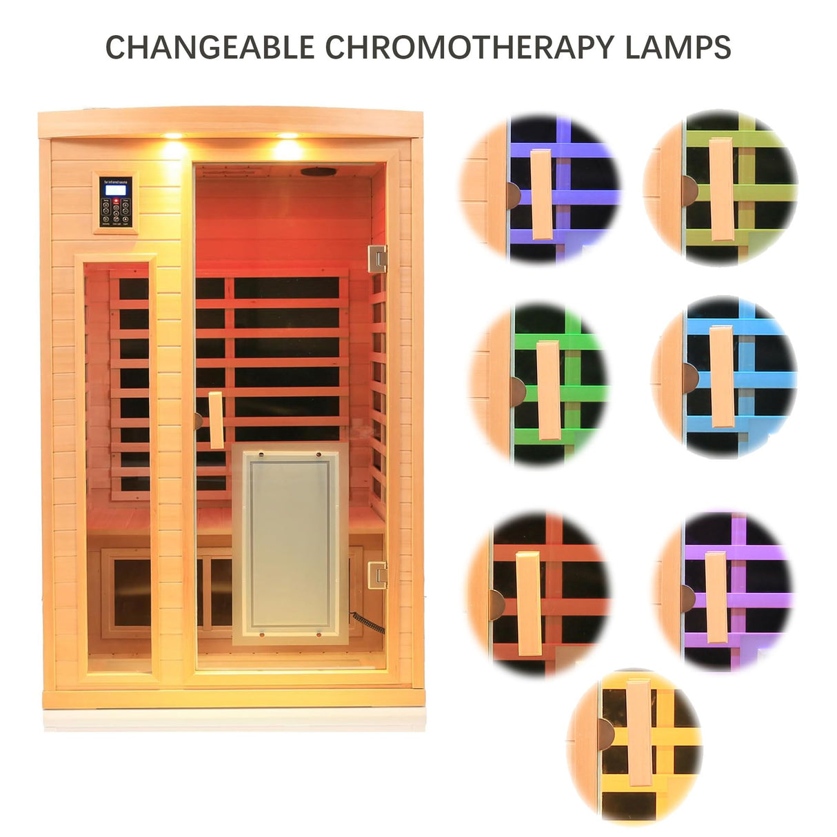 Xmatch Far Infrared Wooden Sauna, 2-Person Size, with1750W, 8 Low EMF Heaters, 2 Bluetooth Speakers, 2 LED Reading Lamps and 3 Chromotherapy Lamps, 10 Minutes Pre-Warm up Xmatch