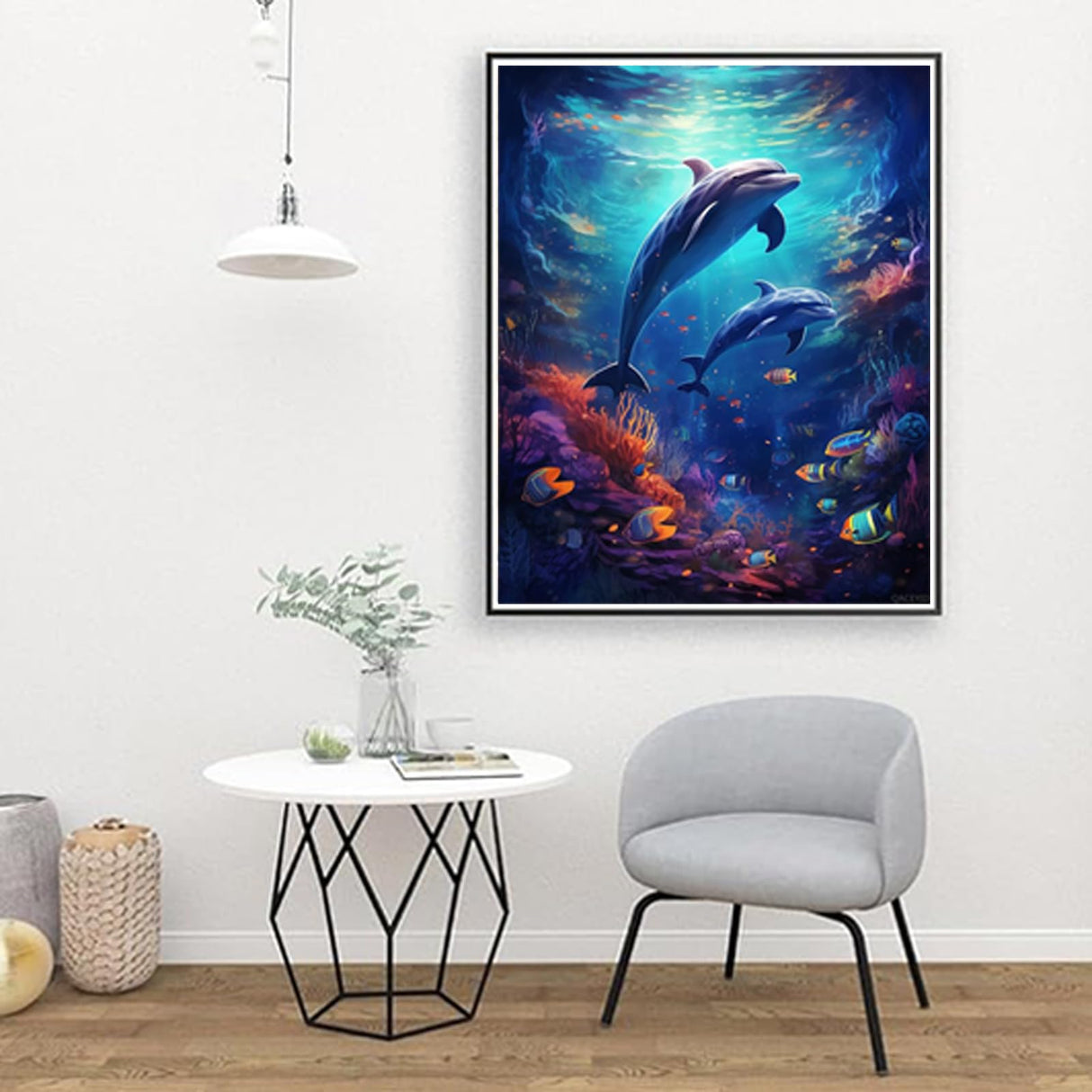 QACEYID Dolphin Paint by Number for Adults, DIY Oil Painting Kit on Canvas with Paintbrushes and Acrylic Pigment, Perfect for Paint by Numbers for Beginner, for Home Wall Decor 16x20Inch QACEYID