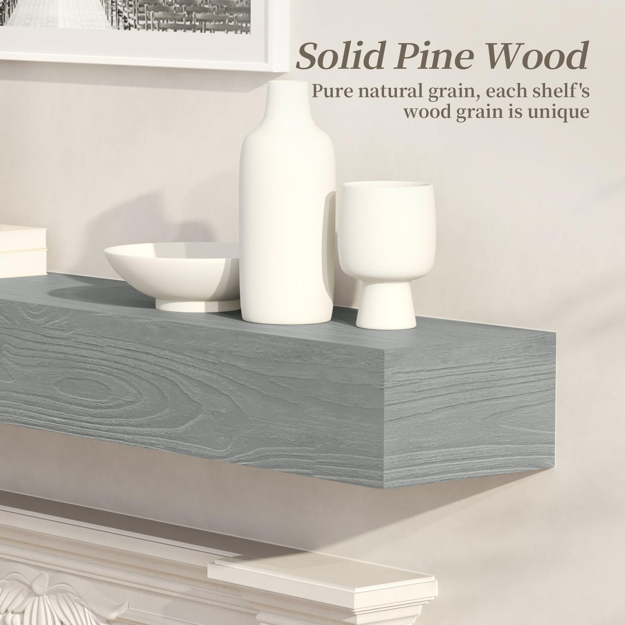 CRAFTEASE Fireplace Mantel 72 Inch Solid Wood Mantels for Over Fireplace 5" Thick Wall Mounted Shelves Long Floating Farmhouse Shelf Handcrafted Wooden Fireplace Mantle 72 X 8 X 5 - Weathered Grey CRAFTEASE