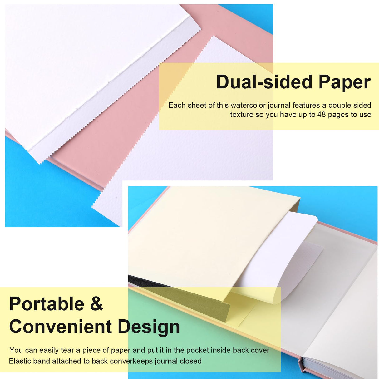 Teling 2 Pcs Watercolor Paper Sketchbook with 3 Pcs Watercolor Brush Pens, Small Portable Sketchbook Journal Pocket Notebook Travel for Painters Art Supplies(7.6 x 5.3 Inch) Teling