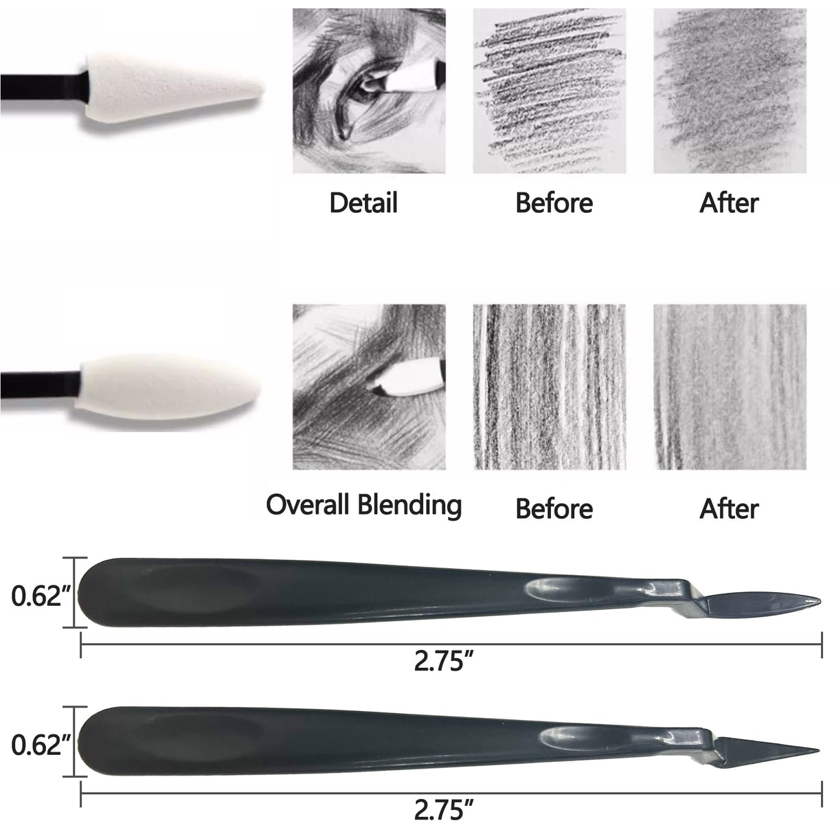 43 PCS Blending Stumps and Tortillions Paper Art Blenders Sketch Drawing Tools with Sketch Wipe Scrapers,Rub Sponge,Kneaded Eraser and Sandpaper Sharpeners N NOROCME