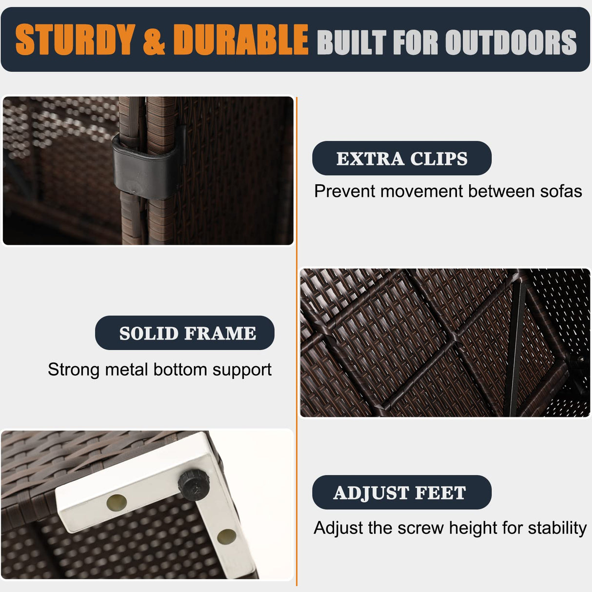 KHOLH 13 Pieces Patio Furniture Conversation Sofa Set with 44" Propane Gas Fire Pit Table, Outdoor Sectional Rattan Wicker Sofa Set KHOLH