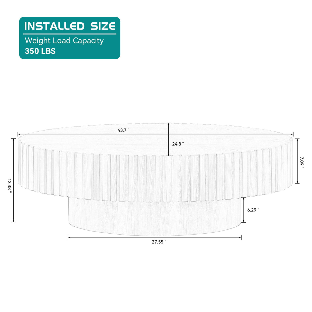 Kevinplus Walnut Oval Coffee Table - Modern Wood Coffee Table for Living Room, Contemporary Circle Fluted Drum Design, Easy Assembly (43.7'' x 24.8'' x 13.38'') kevinplus