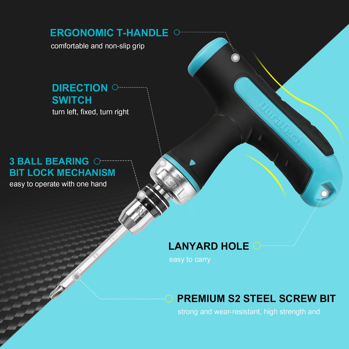 DURATECH 14-in-1 Screwdriver Set, Multi-Bit Ratcheting Screwdriver Set Tool All in One with Quick-load Mechanism, 7PCS Phillips, Slotted, Torx, Square S2 Steel Bits, T-Handle, for Outdoor & Daily Use DURATECH