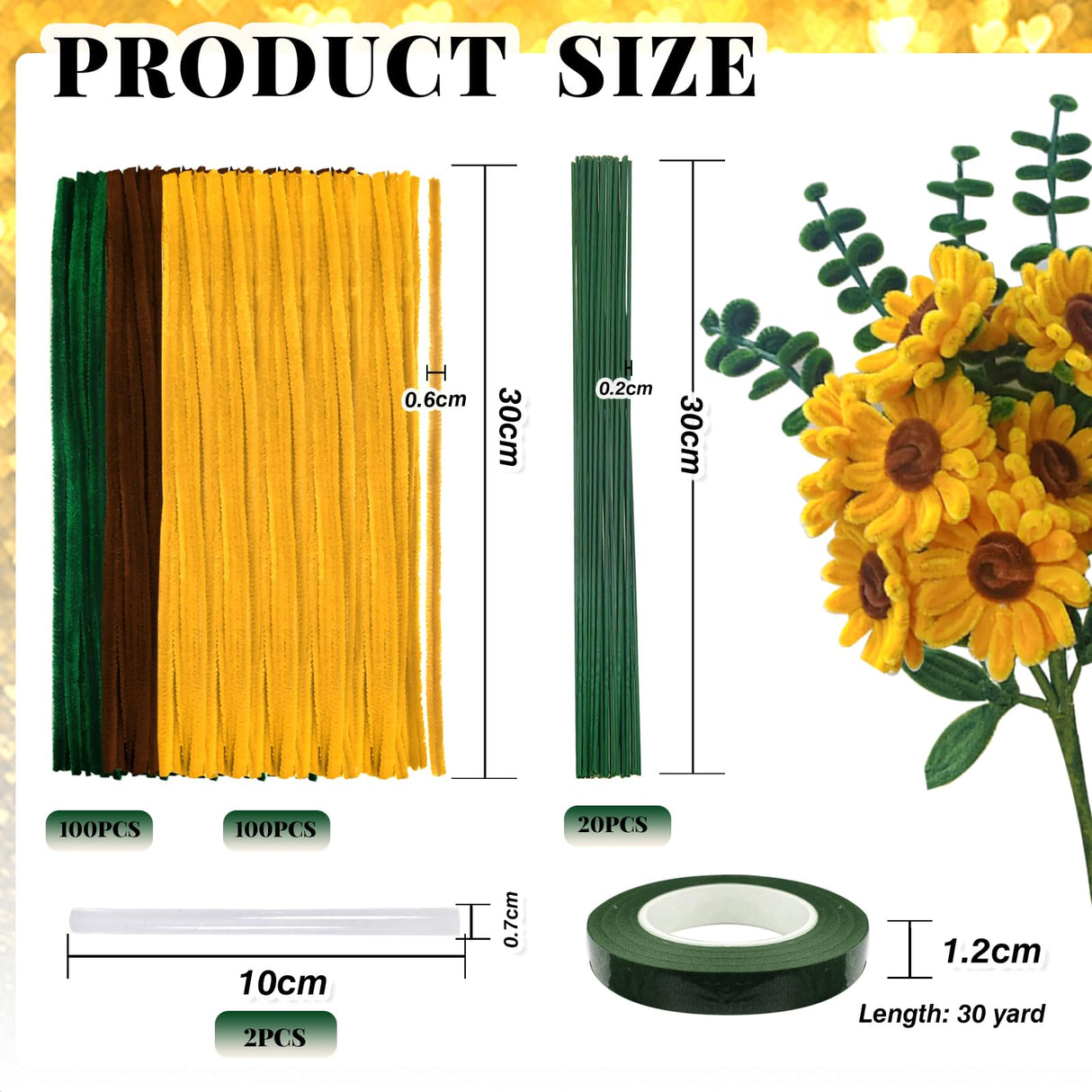 TOAOB 200pcs Pipe Cleaners Craft DIY Sunflowers Bouquets Making Kit Chenille Stems Artificial Flowers Craft Kit for DIY Art and Crafts Party Wedding Home Decorations TOAOB THE ONE AND ONLY BABY