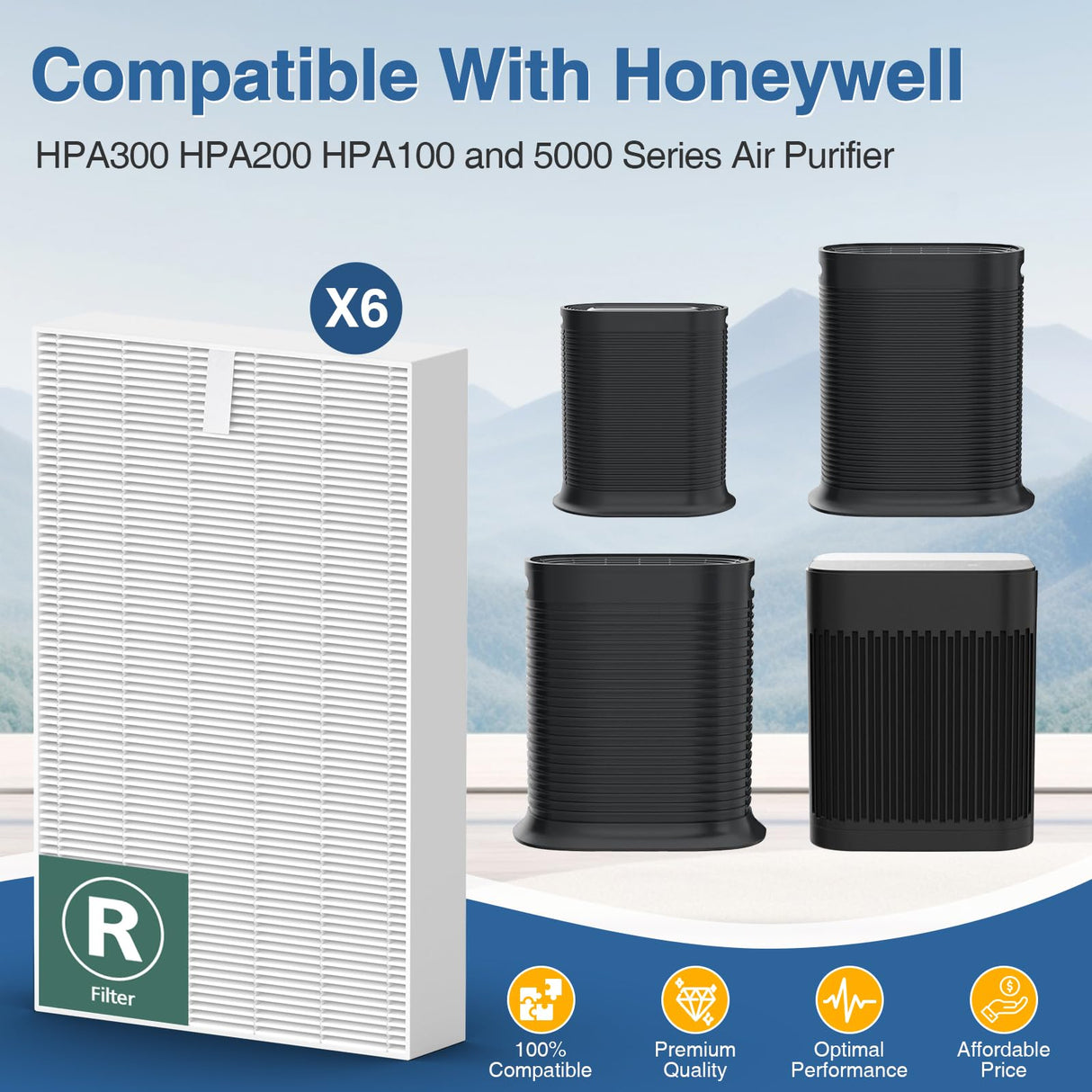 HPA300 HEPA Air Purifier Filter R for Honeywell Air Purifier HPA100/200/300 and 5000 Series, 6 Pack True HEPA Filter Compatible with Honeywell R Filter (HRF-R3 & HRF-R2 & HRF-R1) Cabiclean