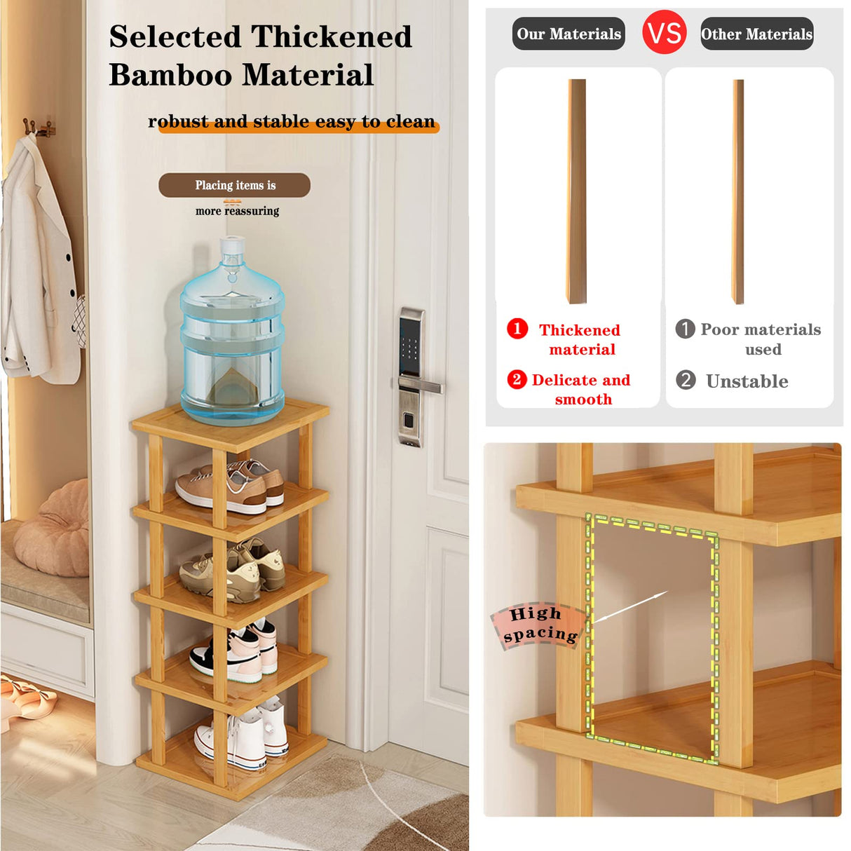 SAN HE Bamboo Vertical Shoe Rack - Tall Slim Organiser for Small Spaces SAN HE
