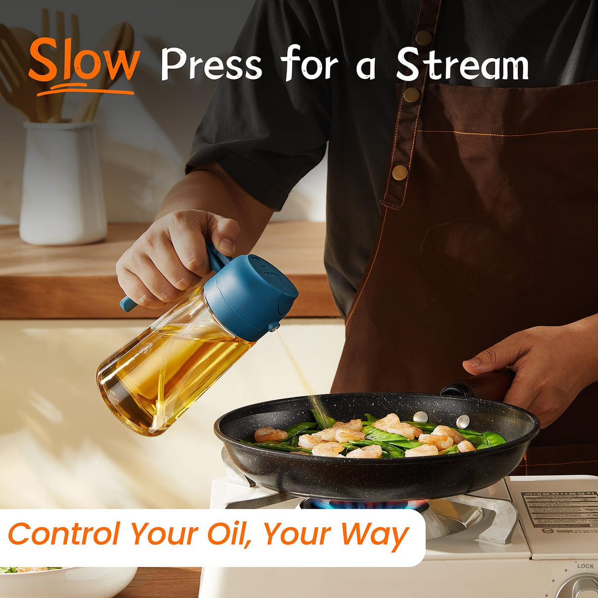 TrendPlain 16oz/470ml Olive Oil Sprayer for Cooking - 2 in 1 Olive Oil Dispenser for Kitchen Gadgets, Air Fryer, Salad, and BBQ - Navy TrendPlain