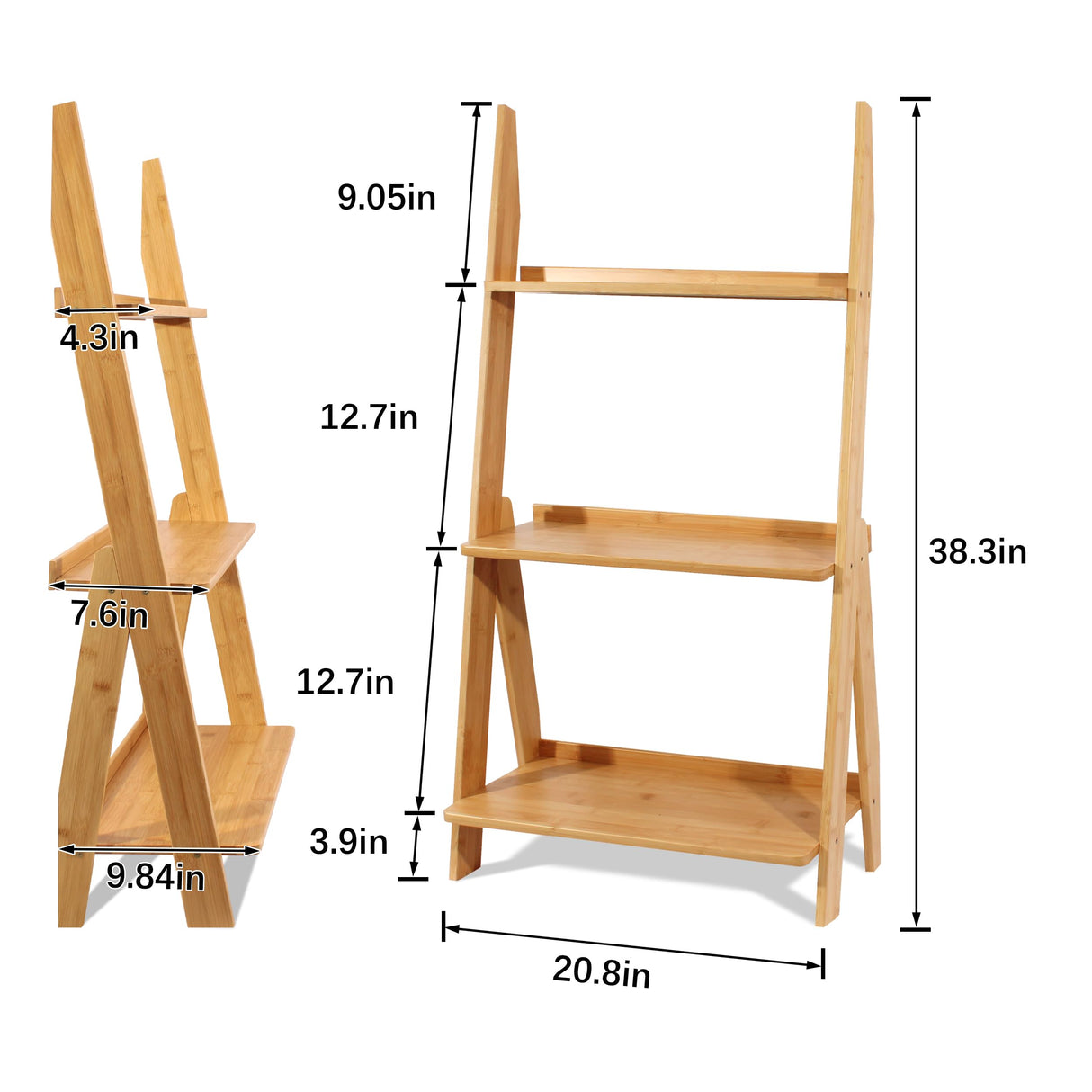 Maydear Bamboo Ladder Shelf Bookcase, 3-Tier Leaning Bookshelf Free Standing Organizer Storage Shelves for Living Room, Bedroom, Kitchen, Home Office, Balcony Maydear