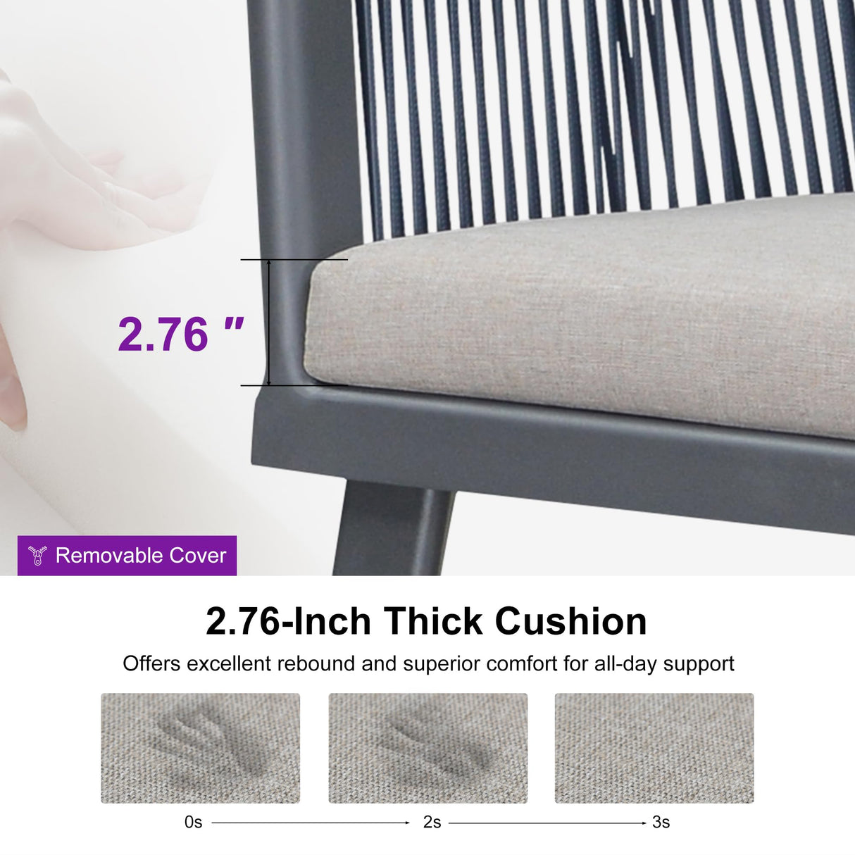 PURPLE LEAF Outdoor Dining Set for 8 All-Weather 9 Piece Patio Aluminium Dining Large Square Table and Rope Weave Chairs Included Cushions for Backyard Decor Kitchen Patio Furniture Set Grey and Navy PURPLE LEAF