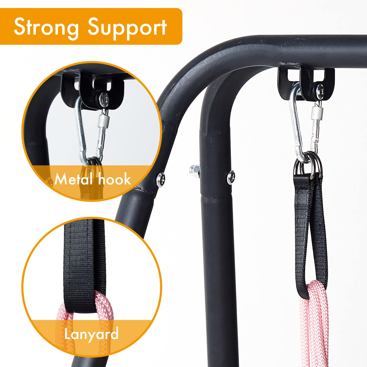 Hi-Na Metal Frame Full Steel Swing Stand, Hold up to 440 lbs, Outdoor or Indoor Hanging Swing Stand only, Swings not Included Black Hi-Na