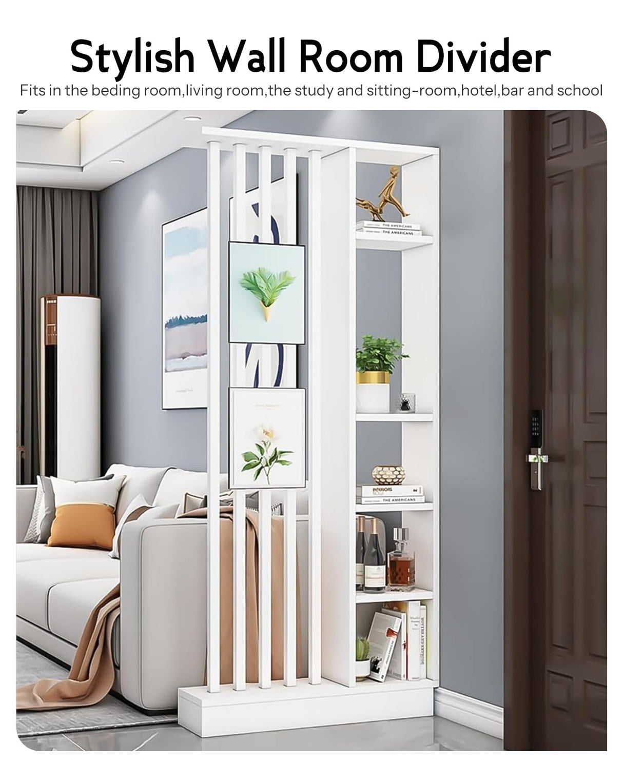 Wall Room Divider, Storage Cabinet Storage Display with Shelves, Modern Freestanding Wood Room Divider Screen, Wall Privacy Screens for Home Office Decorative (White,31.5" L x 9.5" W x 79.5" H) Kavie