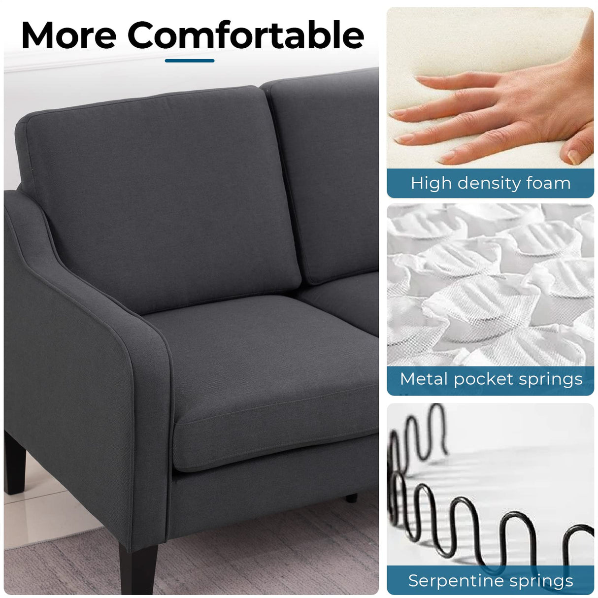 VINGLI Mid-Century Modern Grey Loveseat and Sofa Set,53" Small Love Seat+71" Sofa Couch for Living Room,Bedroom,Apartment(Grey) VINGLI