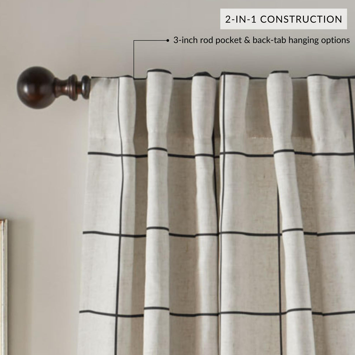 Elrene Home Fashions Brighton Windowpane Plaid Blackout Window Curtain, Living Room and Bedroom Drape with Rod Pocket Tabs, 52" x 95", 1 Panel, Black Elrene