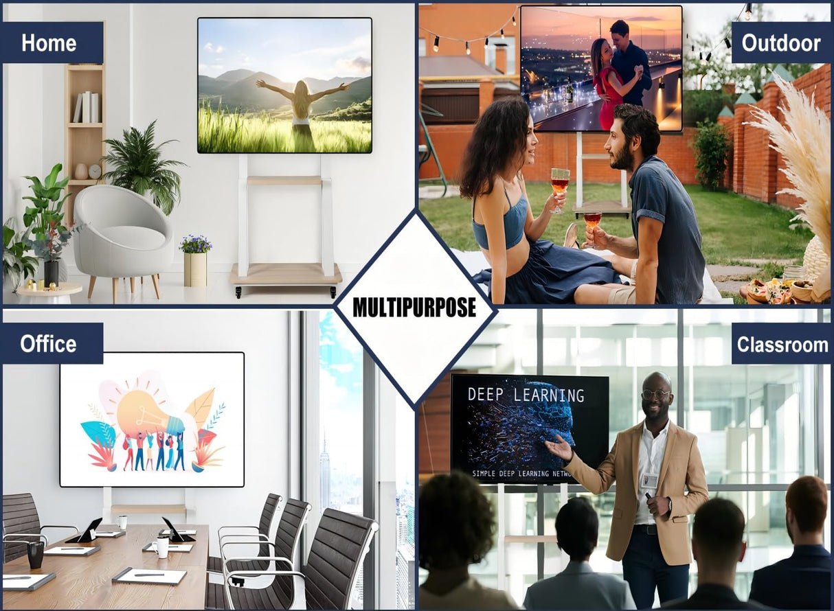 Mobile TV Stand Rolling TV Cart with Wheels for 32-75 Inch Flat/Curved Led/Lcd/Oled Portable Floor TV Stand with Laptop Wood Shelf Height Adjustable Heavy-Duty Holds up to 100lbs White Hellsehen