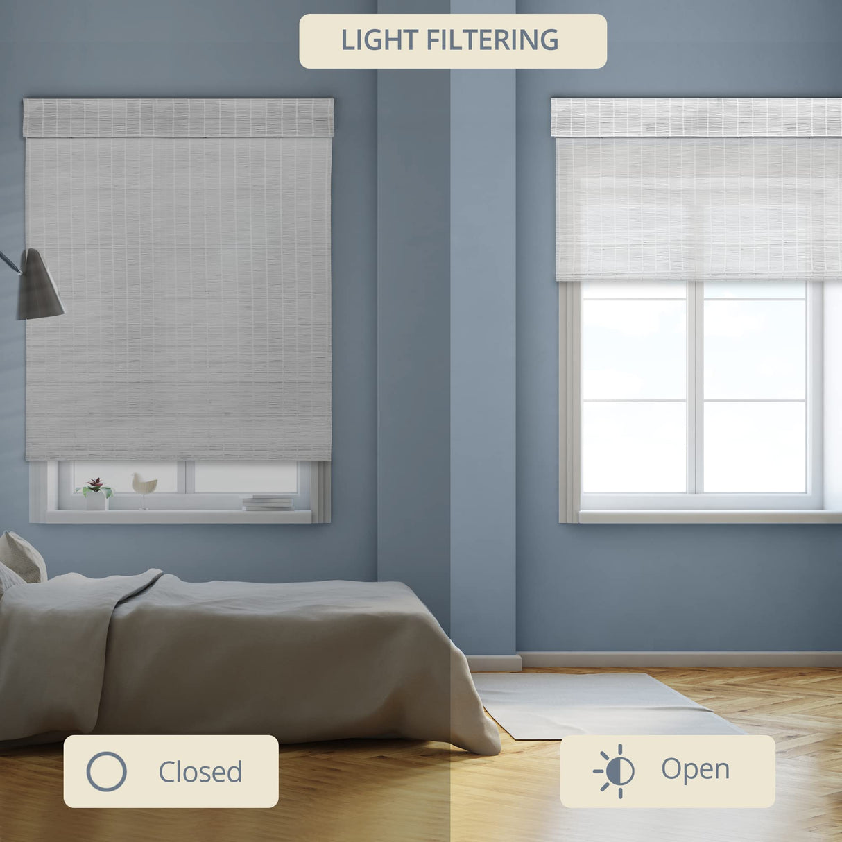 CHICOLOGY Bamboo Blinds, Bamboo Shades, Custom Bamboo Shade, Cordless Bamboo Shades, Window Shade Roman, Patio Blinds and Shades, Porch Shades Outdoor Roll Up, Dior Grey, 27" W X 64" H CHICOLOGY