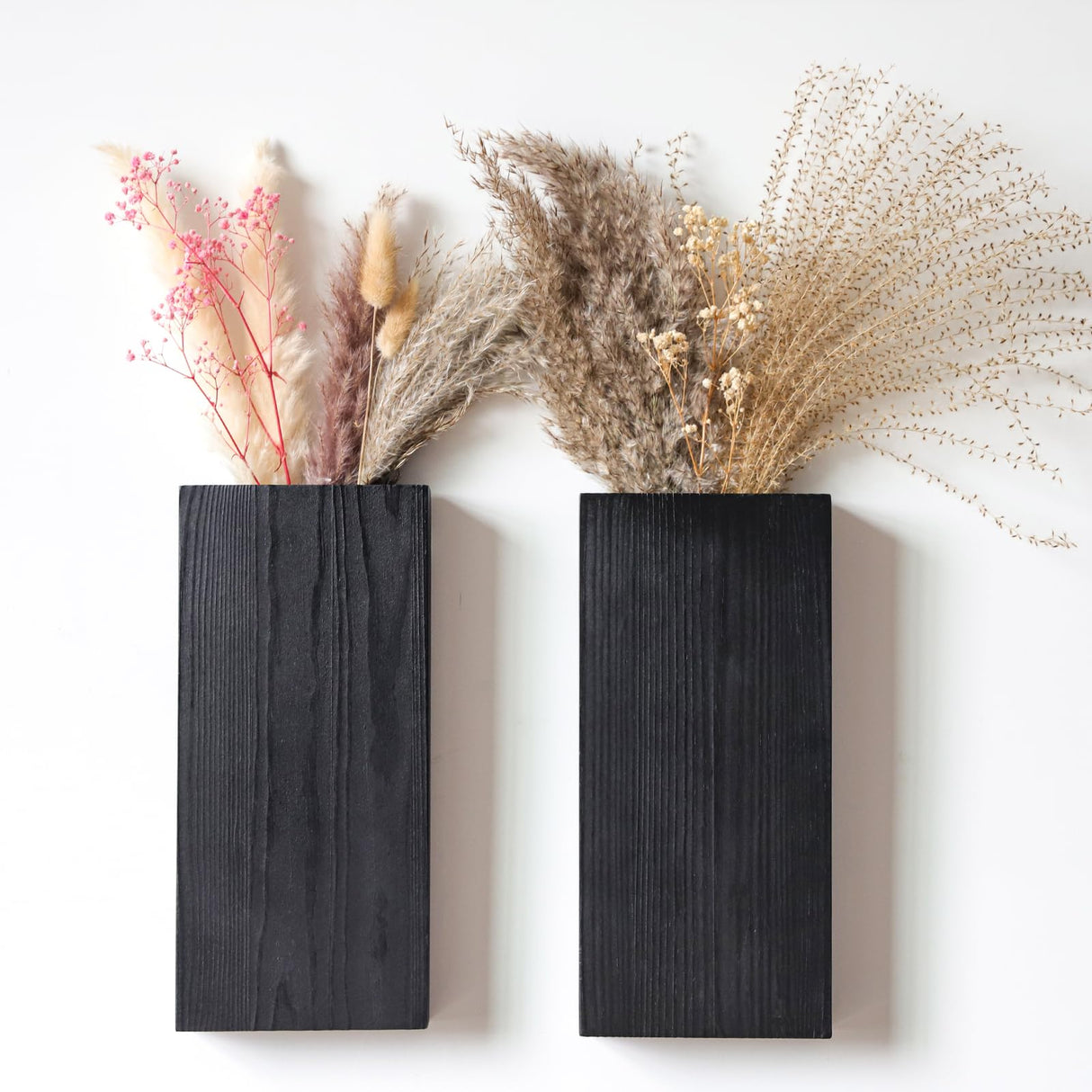 Wlicon 2 Pack Wood Wall Planters Vase for Dried Flowers and Artificial Greenery Plants Holder Wood Wall Decor for Living Room Bedroom Kitchen Home Office Decoration, Modern Farmhouse Wooden Wall Vases Wlicon