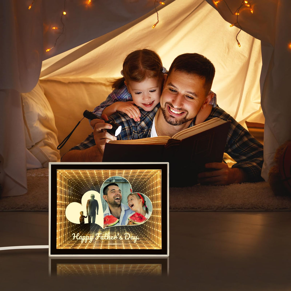 Personalized Infinity Mirror Customized Photos, Custom Valentines Day, Birthday, for Couple, Desktop LED Night Light Makeup Mirror 2 in 1, Home Decoration Bedroom Office Living Room LINMQIU