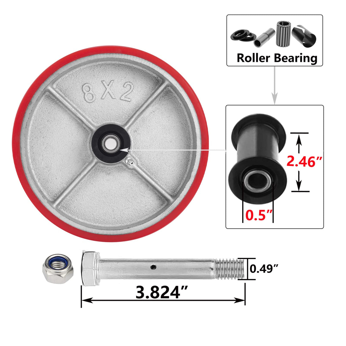 8"X 2" Heavy Duty Casters Wheels - Industrial Caster Wheels Polyurethane Caster Wheel with Strong Load-bearing Capacity 6000 LB, heavy duty casters wheel -set of 4, Widely Used in Tool Box, Trail Jack SY America