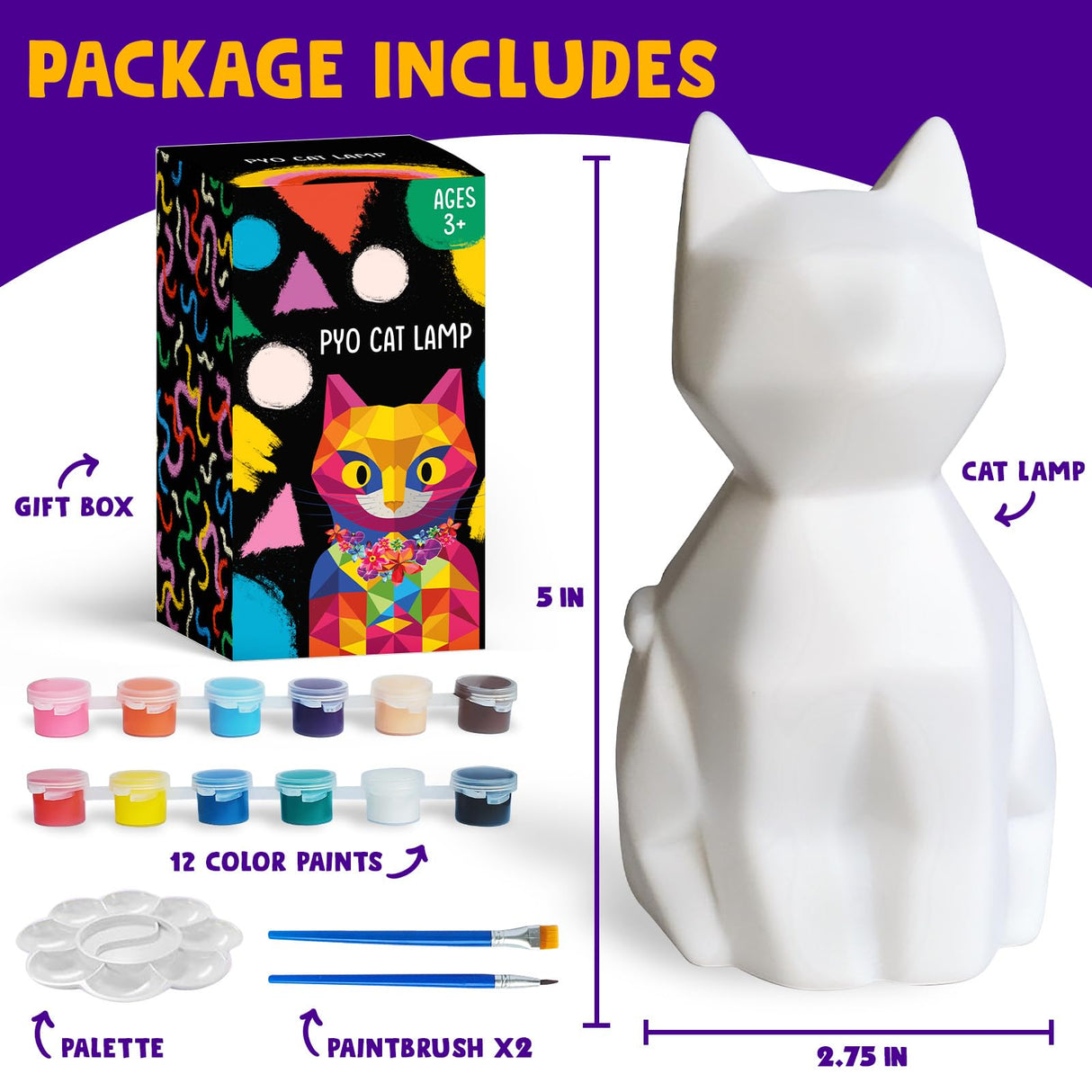 Goodyking Paint Your Own Cat Lamp Kit, DIY Cat Crafts Night Light, Painting Kit Arts & Crafts for Kids Ages 8-12, Art Supplies Birthday Party Valentine Gift for Teens Girls Boys Age 3 4 5 6 7 8+ Goody King