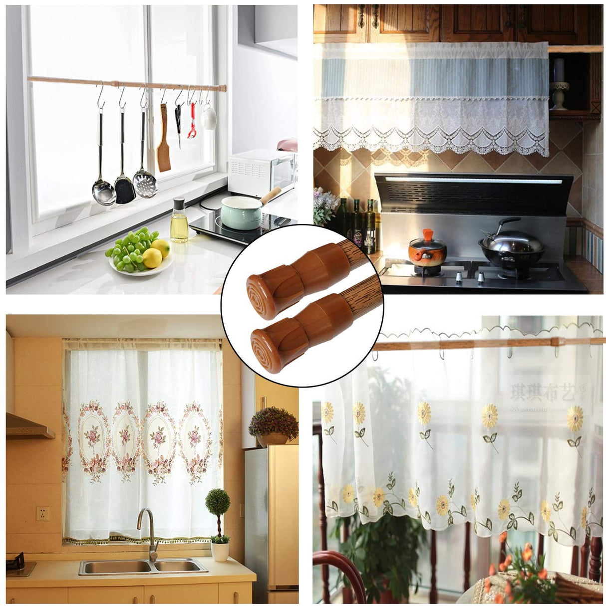 AIZESI Spring Tension Curtain Rods Short Tension Rod (Wood, 16" to 28"-2Pcs, Optimum Scope of Application 16 to 24 inch, Can't Hang Heavy Curtains) AIZESI