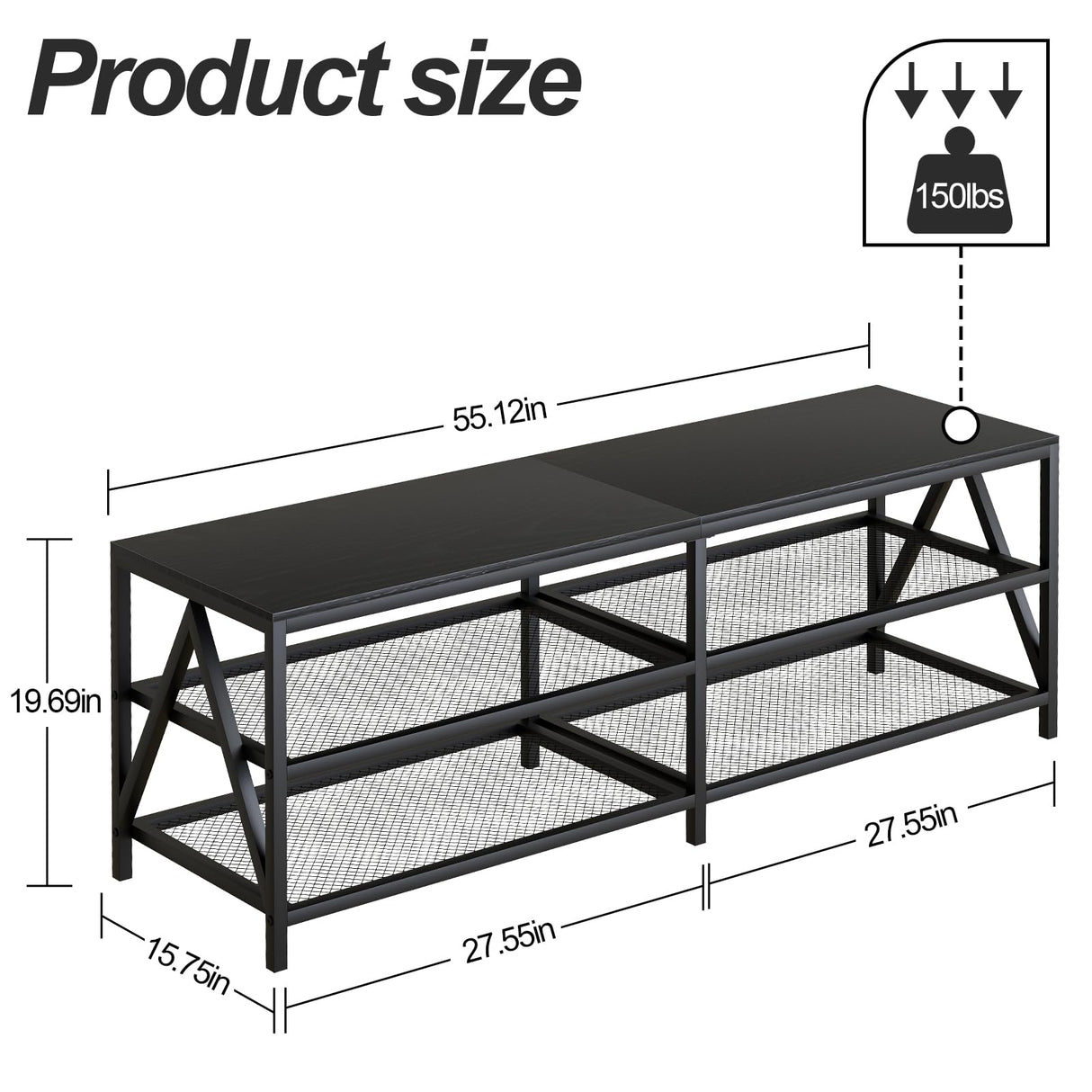 Katrawu TV Stand for TV up to 65 Inch, Long 55" TV Cabinet with 3-Tier Storage Shelves,Entertainment Center TV Console Table for Living Room with Industrial TV Metal Frame, Black Oak Katrawu