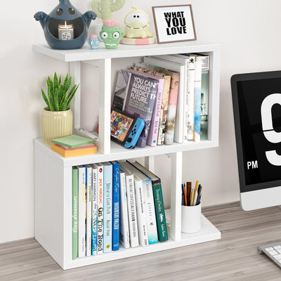 IGERI Small Desktop Bookshelf for Top of Desk Shelf - Mini White Table Bookcase 3-Tier Shelves Storage Book Organizer Hutch for Dorm Office College