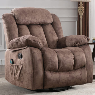 INZOY Rocker Recliner with Heat and Vibration, Manual Swivel Rocking Chair with Vibrating Massage, Comfy Padded Overstuffed Soft Fabric Heated Recliner (Brown)