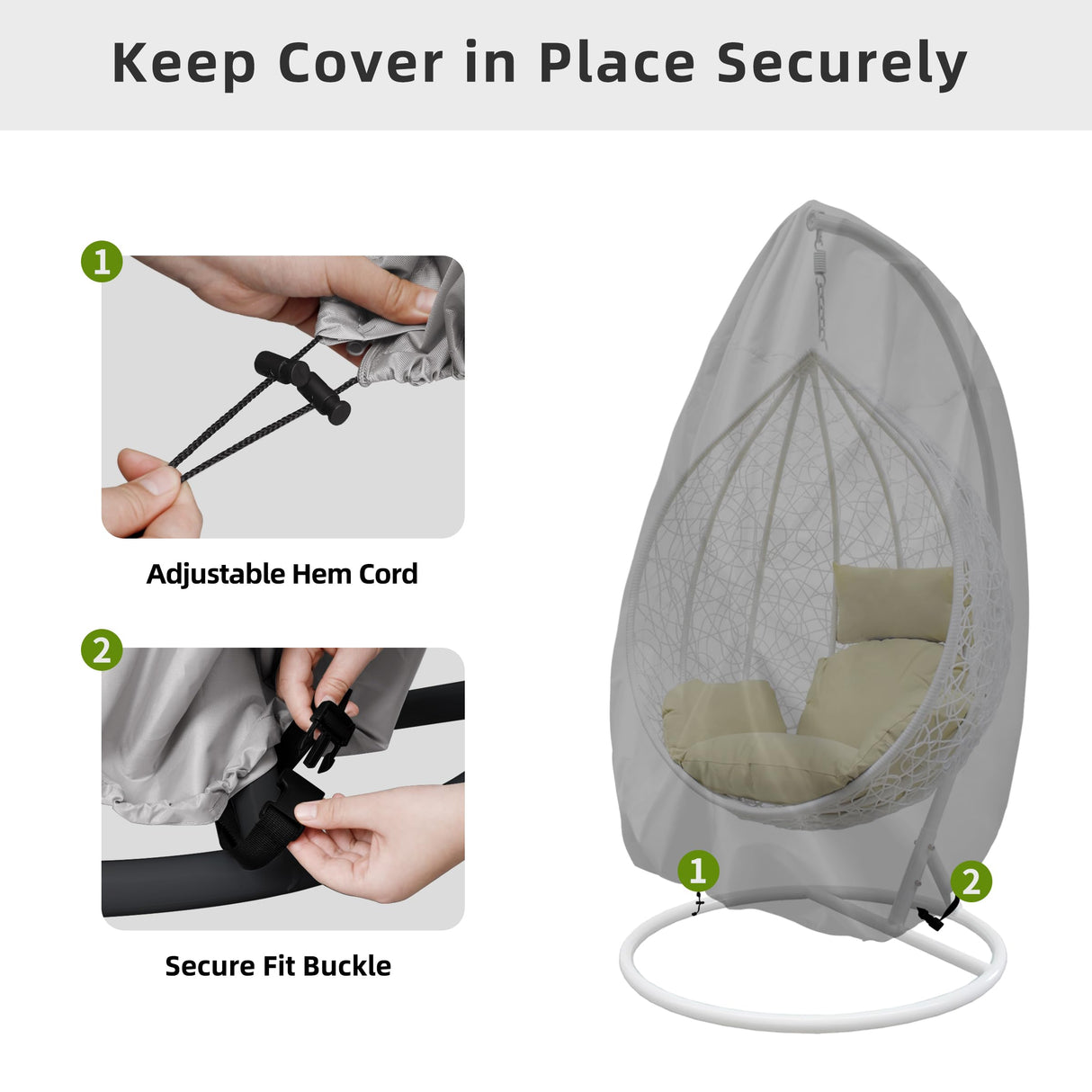 Easy-Going Patio Egg Chair Cover, UV Resistant Waterproof Swing Hanging Egg Chair Cover with Zipper, Outdoor Wicker Single Seat Egg Chair Cover, Black Easy-Going