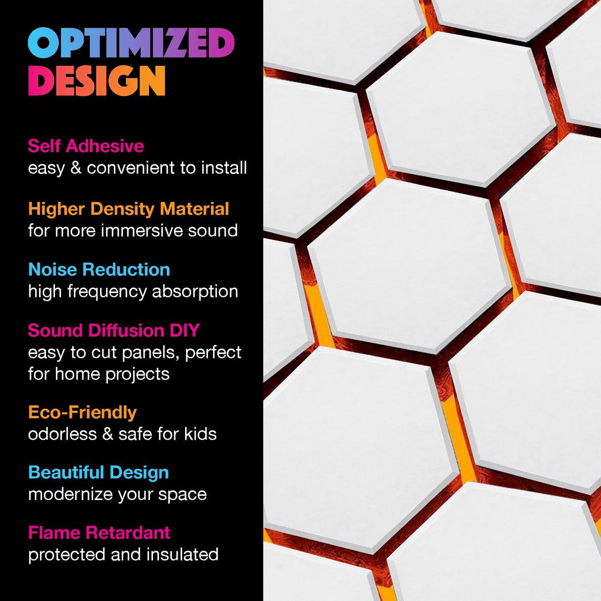 Sonic Acoustics Self-Adhesive 12 Pack Hexagon Acoustic Panels, 14" X 12" X 0.4" High Density Sound Absorbing Panels Sound Proof Insulation Beveled Edge Studio Treatment Tiles-White Sonic Acoustics