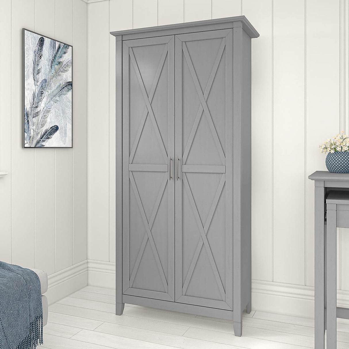 Bush Furniture Key West Tall Storage Cabinet with Doors in Cape Cod Gray Bush Business Furniture