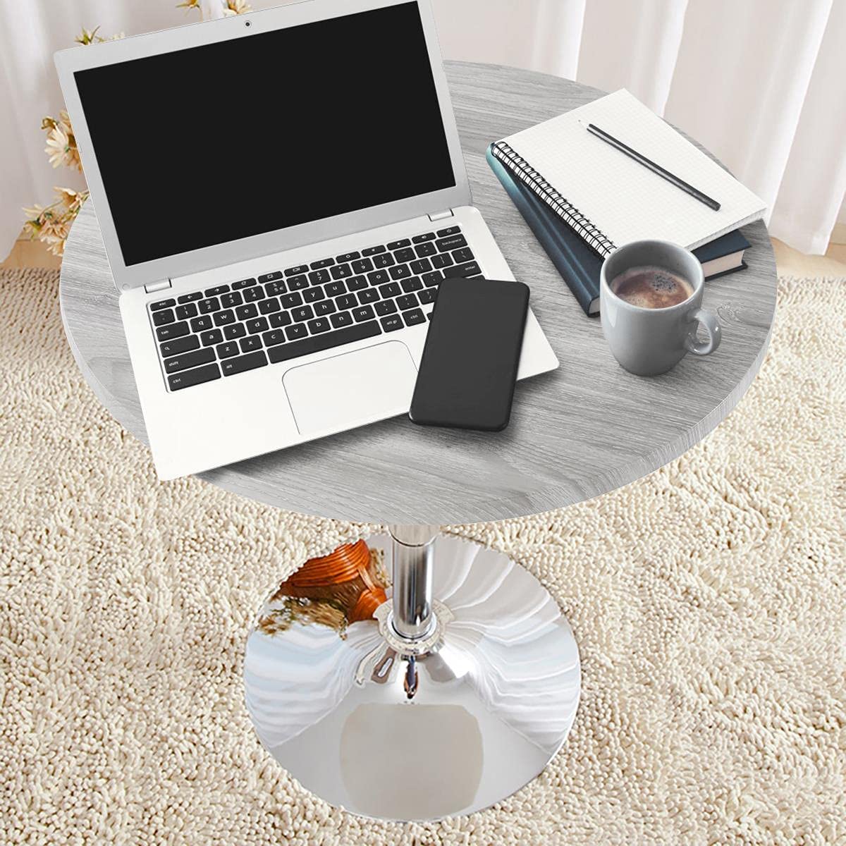 Topeakmart Height Adjustable Round Pub Table 360° Swivel Counter Bar Tables Bistro Tall Cocktail MDF Top, Grey Topeakmart