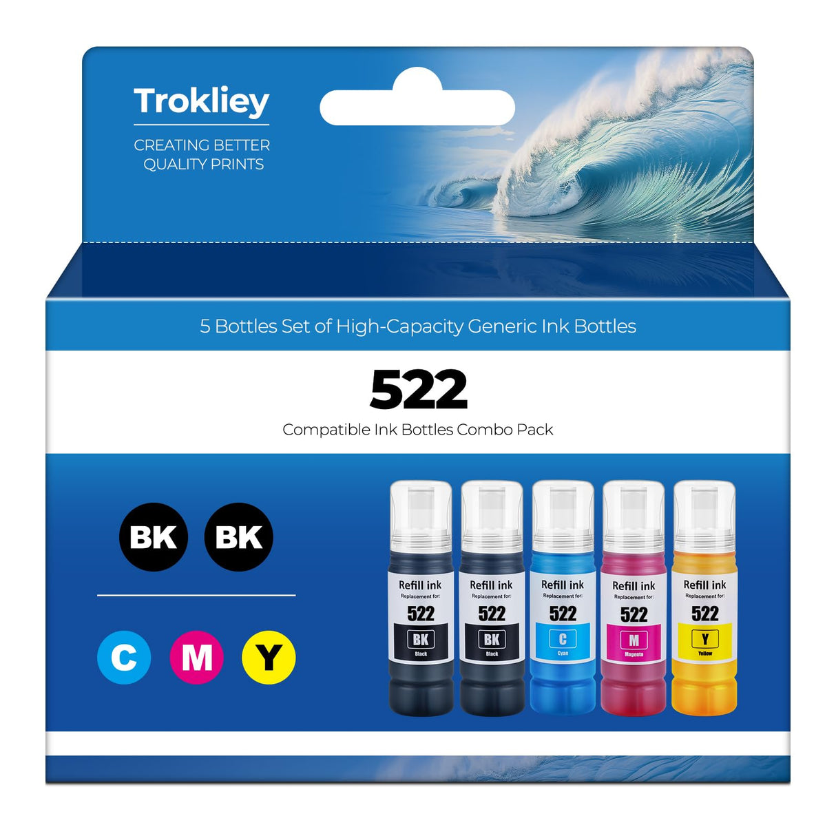 522 Ink Refill Bottles ET-2800 ET-4800 ET-2400 ET-2803 Ink Refill Replacement for Epson 522 Ink Refill Bottles Compatible for Ecotank for ET-2720 ET-4700 ET-4810 ET-2840 Printer (Not Subli Ink) Trokliey