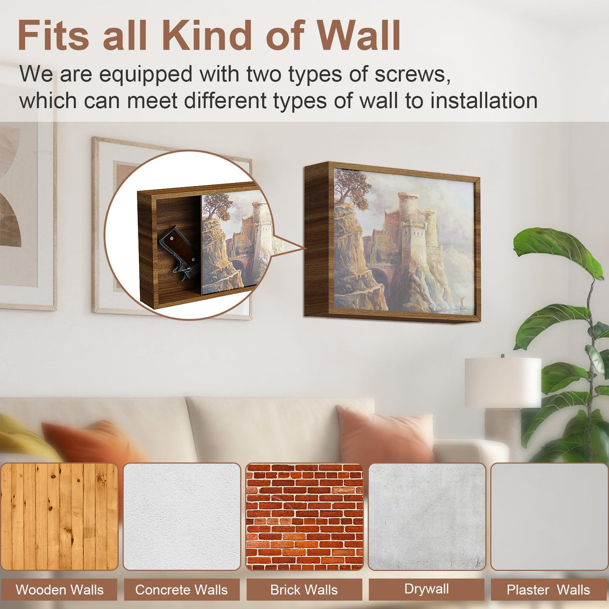 JBBTOOL Hidden G-un Storage Box, Concealment Furniture Wall Safe for Pistols, Solid Wooden Concealment Shelf for Wall with Picture Frame for Valuables or Secret Decor JBBTOOL