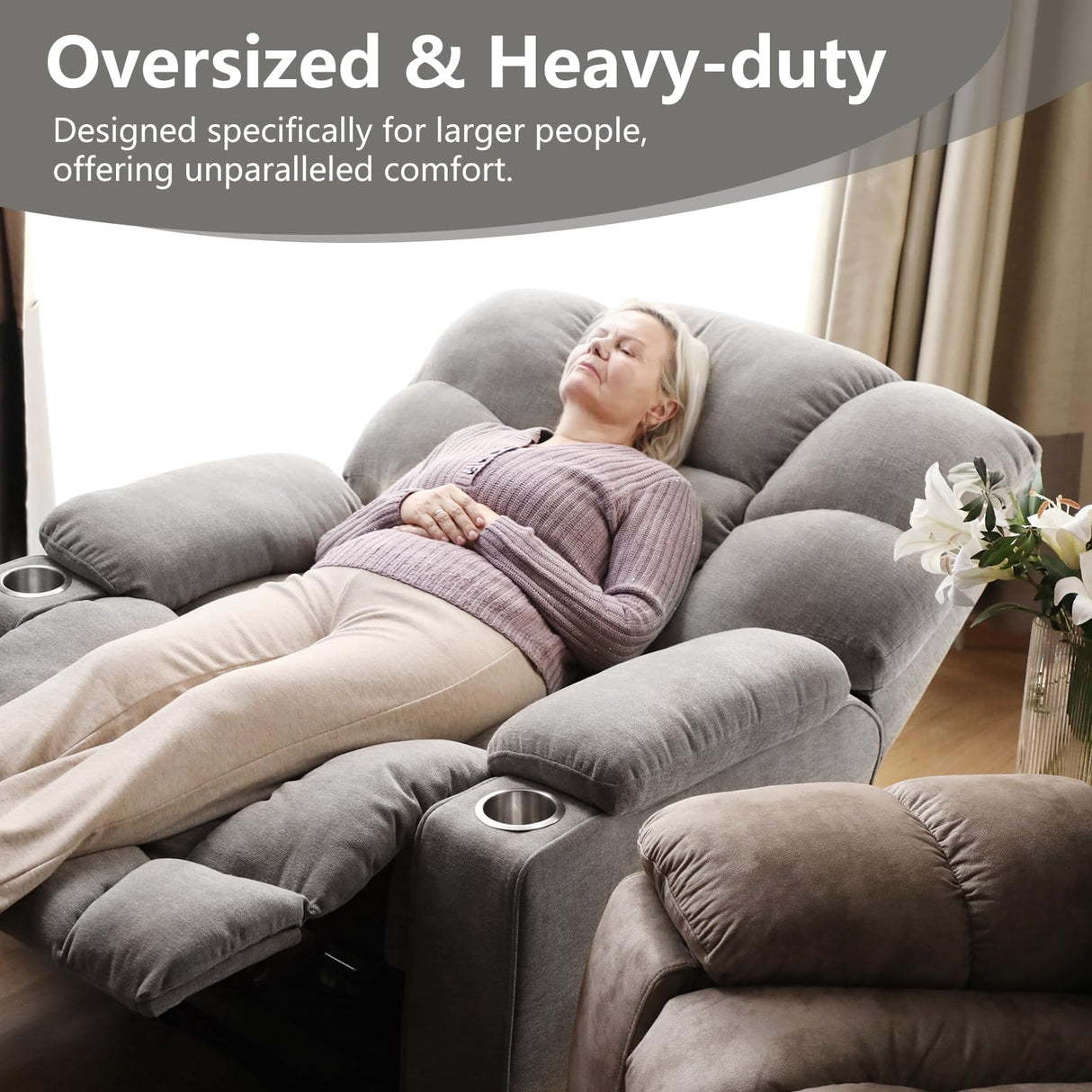 CANMOV Oversized Power Lift Recliner Chair for Elderly, Big and Tall Electric Recliner Chair with Massage and Heating, Dual Motor Heavy Duty Lift Recliner with USB Port, Cup Holders, Pockets, Grey CANMOV