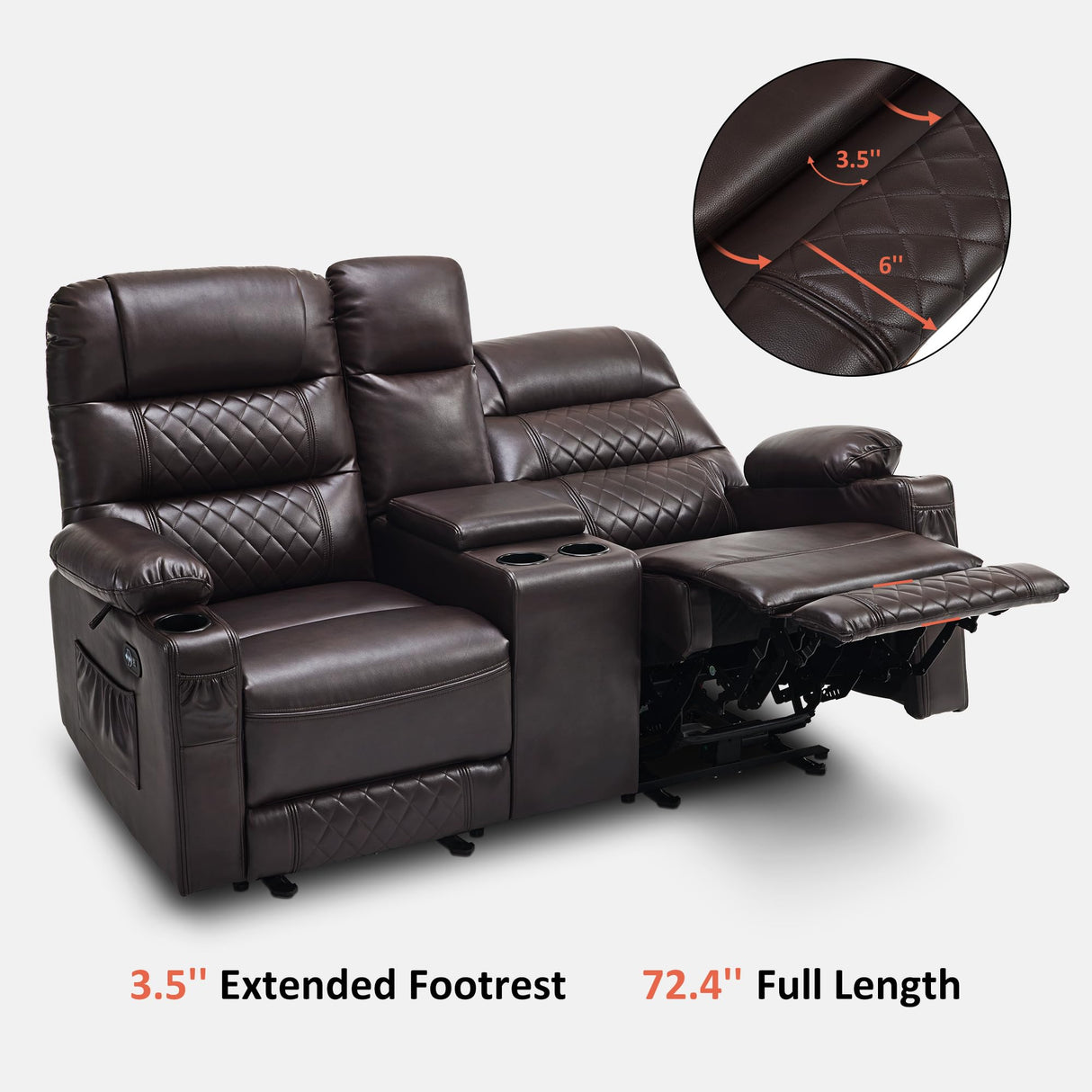 MCombo Zero Gravity Power Loveseat Recliner with Console, Heat and Vibration Massage, Reclining Loveseat Sofa with USB Ports, Cup Holders for Living Room, Faux Leather PR622Sets (Dark Brown) MCombo
