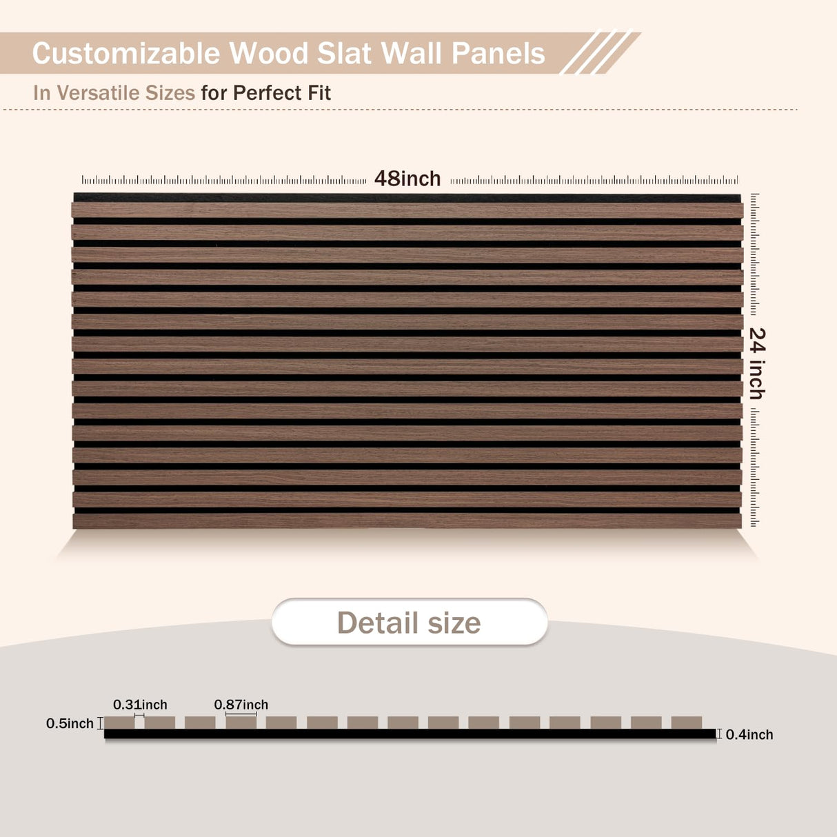 Mollywell Wood Panels for Wall, Time-Saving Installation, Versatile Wood Slat Wall Decor, Enhanced Acoustic & Sound Proof Fluted Design for Home and Office, 2 Pcs Dark Walnut, 47.2×23.6 Inch Mollywell