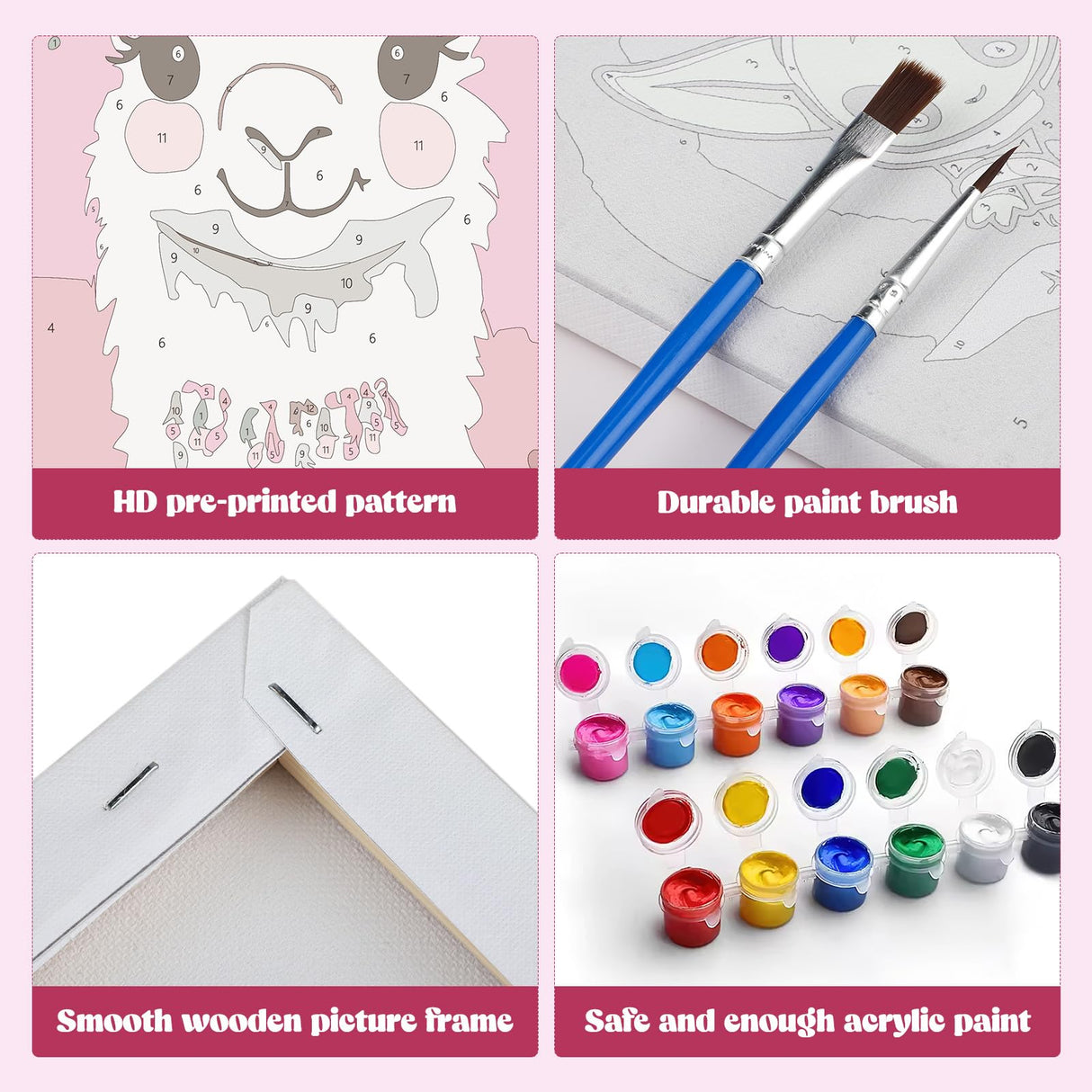 MXJSUA 4 Pack Framed Cute Animals Paint by Numbers for Kids Ages 6-12, Koala Fox Llama Cow Paint by Number Kits for Children Beginner, Acrylic Oil Painting for Home Wall Decor (8x8inch) MXJSUA