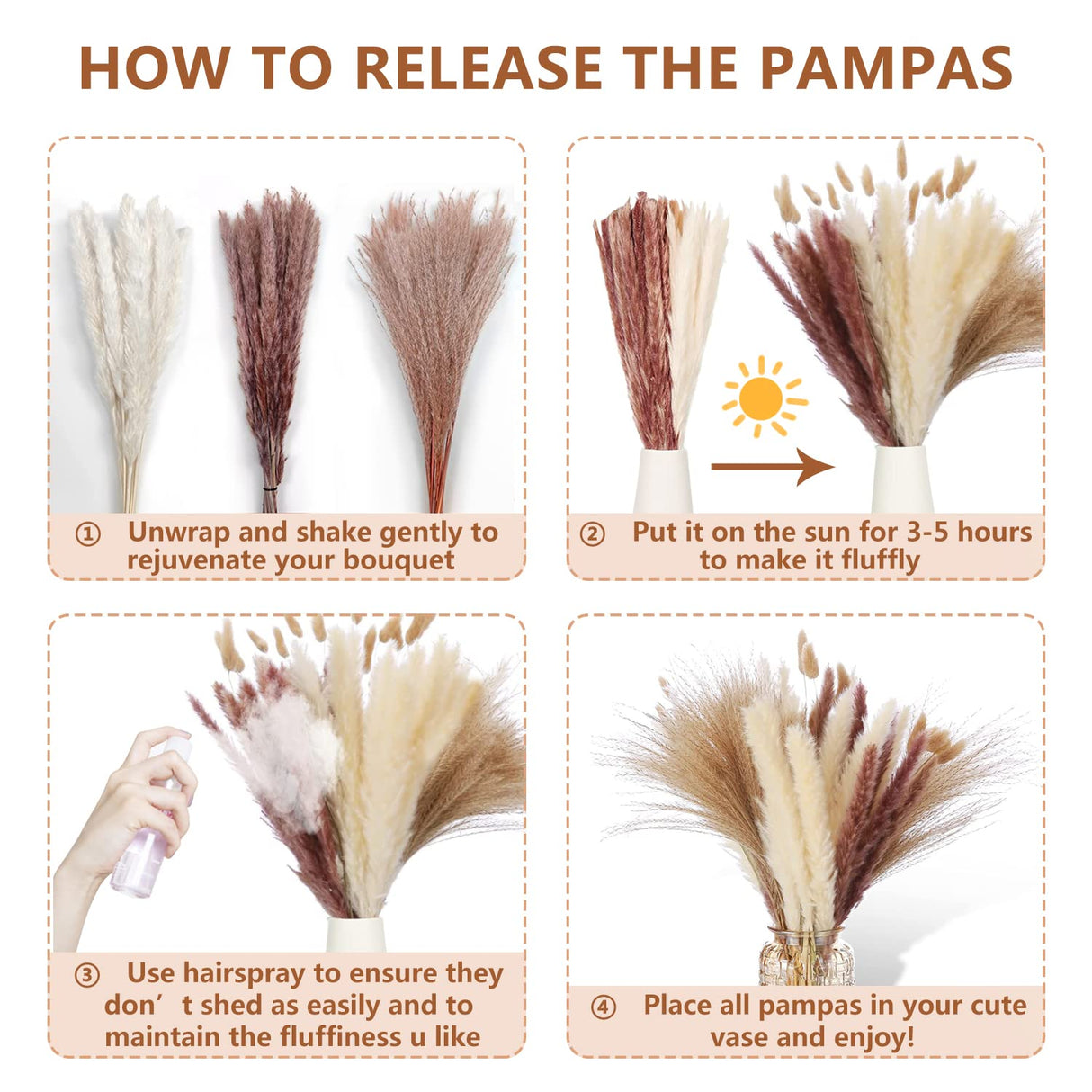 Total 104 pcs /11 Various Dried Pampas Grass Décor, White Pompous Grass, Bunny Tails Dried Flowers Reed Grass, 17 inch Pompass Grass for Flower Arrangements Boho Wedding Home Décor (Ivory White) Glamativity