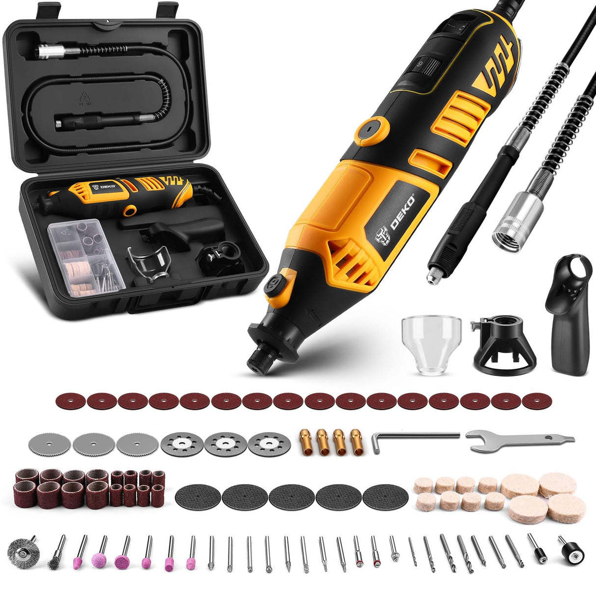 Rotary Tool Kit: DEKOPRO Power Hand Rotary Tools Mini for Wood/Metal, Electric Grinder Drill Machine Set with Flex Shaft for Carving, Cutting, Sanding, Grinding, Polishing, Engraving DEKOPRO