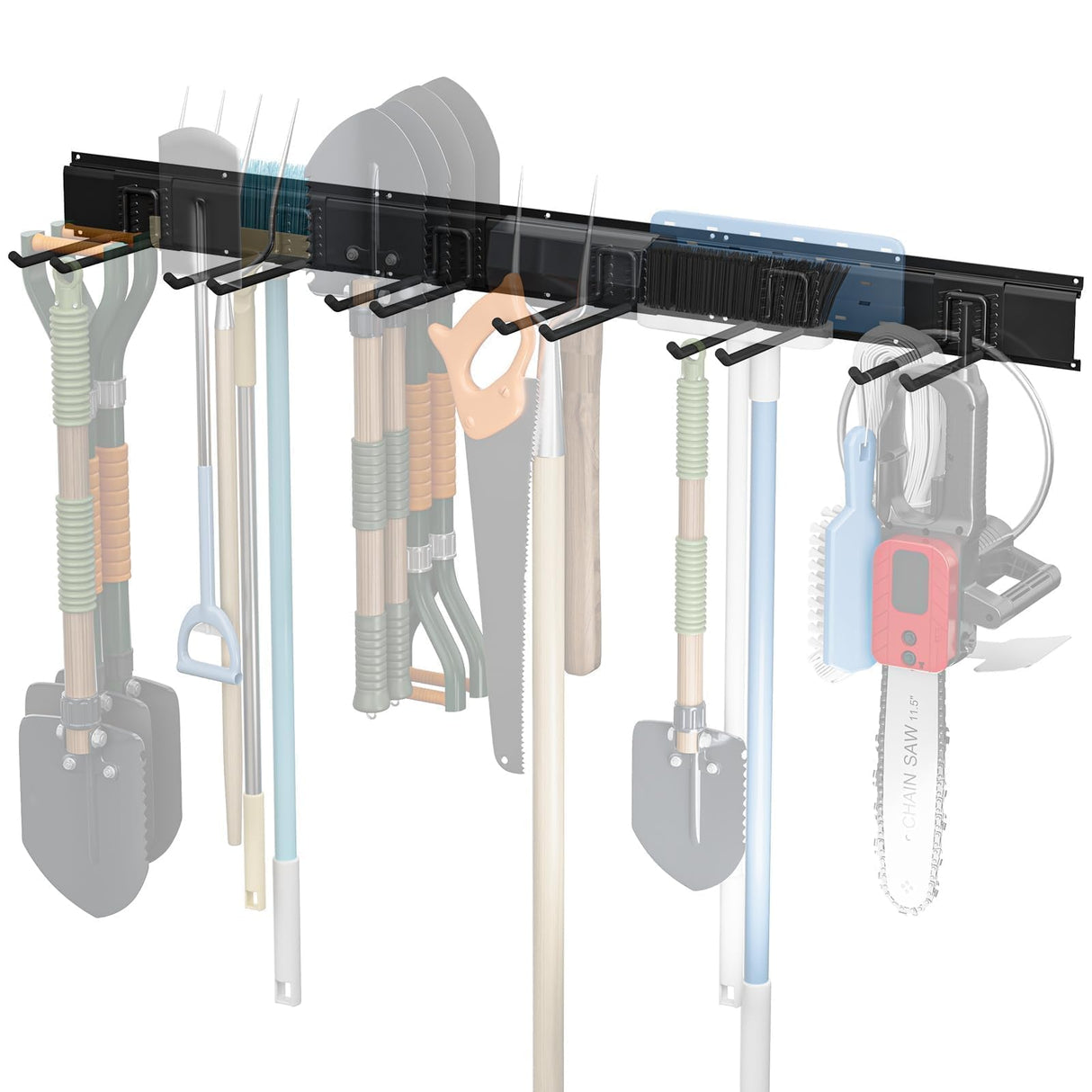 TICONN Garage Organization Tool Storage Utility Rack, Heavy Duty Wall Mounted Hanger Organizer System for Shed Garden Yard Tools, Ski Gears, Broom, Rake, Shovel (48" w/ 6 Hooks) TICONN