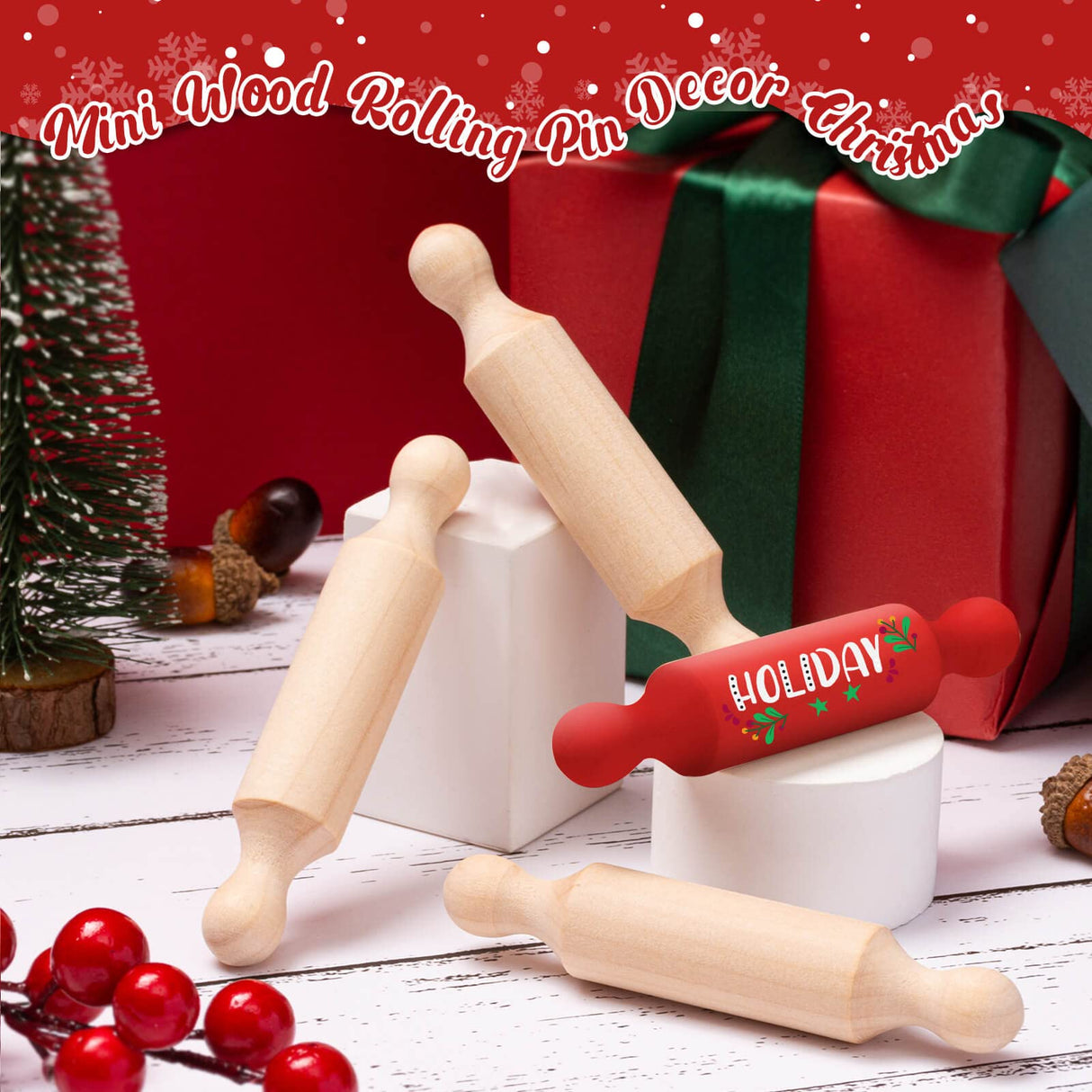 20PCS Mini Rolling Pins for Crafts, Small Wooden Dough Roller for Children in the Kitchen Baking and Imaginative Play, Wooden Tiered Tray Decorative for Halloween and Christmas Presents (4.1 Inches) FFNIU