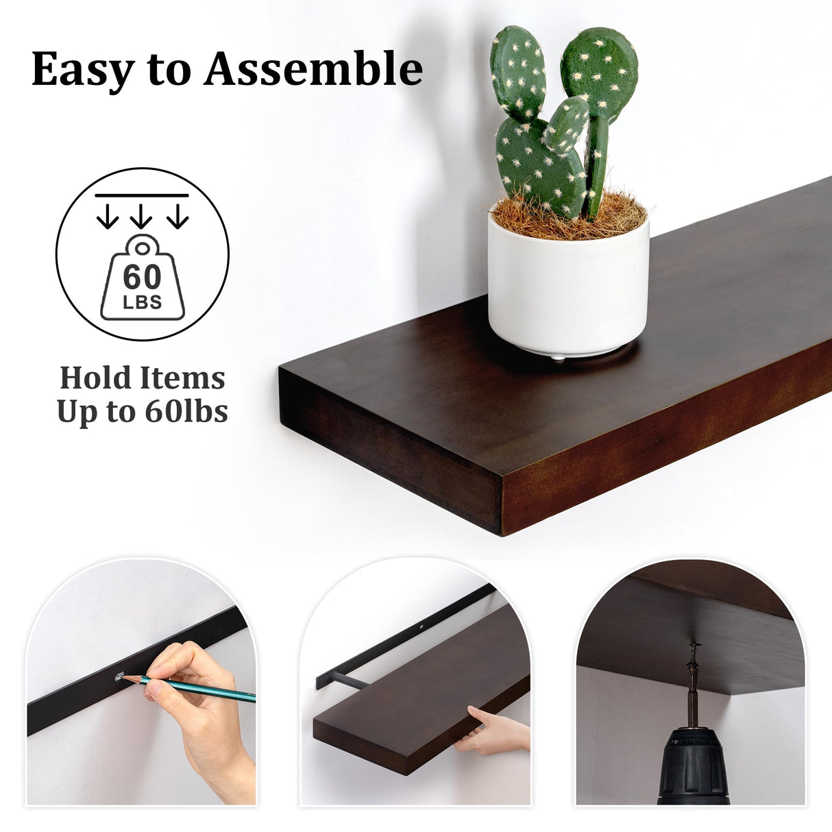 Floating Shelves, 48 Inch Wall Shelf, Rustic Wood Shelves for Wall Storage, Fireplace Mantel, Wall Mounted Wooden Display Shelf for Bathroom Bedroom Kitchen Garage,48" W x 8" D x 1.6" H Fun Memories