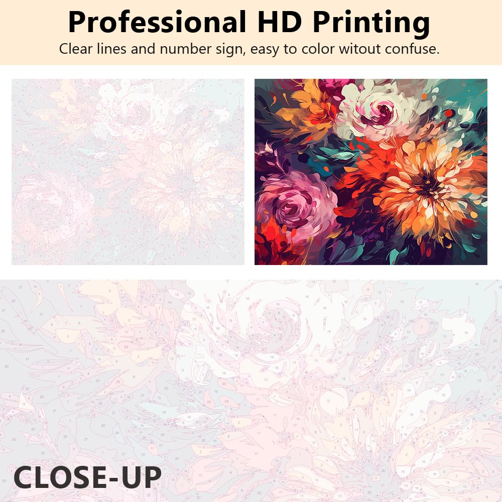 TUMOVO Paint by Number, Flowers Paint by Numbers for Adults Beginner, Chrysanthemum Oil Painting by Numbers on Canvas, Modern Painting Kit with Brushes and Pigment, 16x20 Inch TUMOVO