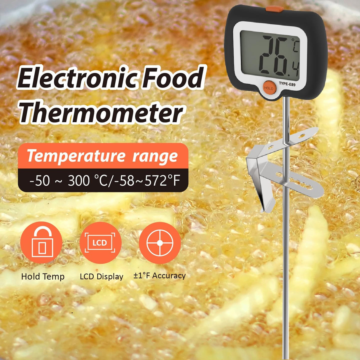 10 Inch Long Digital Candy Thermometer with Pot Clip,Deep Fry Thermometer,Rotating Display, Best Instant Read Food Meat Thermometer for Candy Making or Deep Frying efengcook