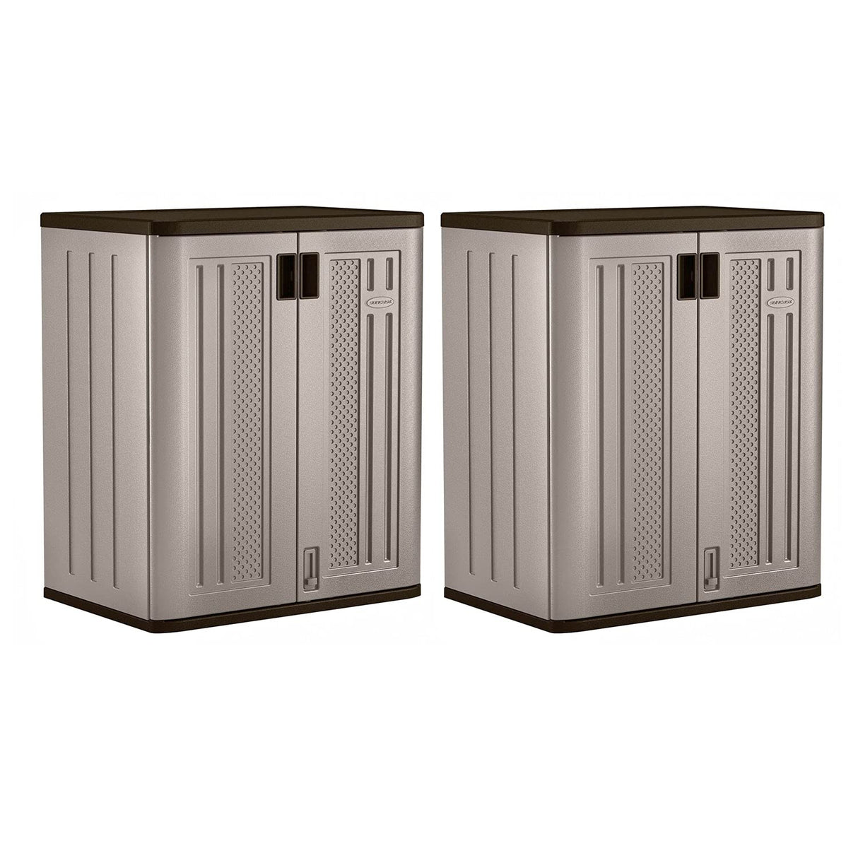 Suncast 2 Pack 9 Cu. Ft. Base Storage Cabinet, Resin Garage Organizer, Platinum Metallic/Slate Suncast