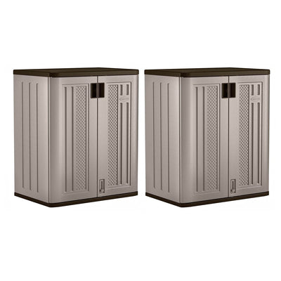 Suncast 2 Pack 9 Cu. Ft. Base Storage Cabinet, Resin Garage Organizer, Platinum Metallic/Slate